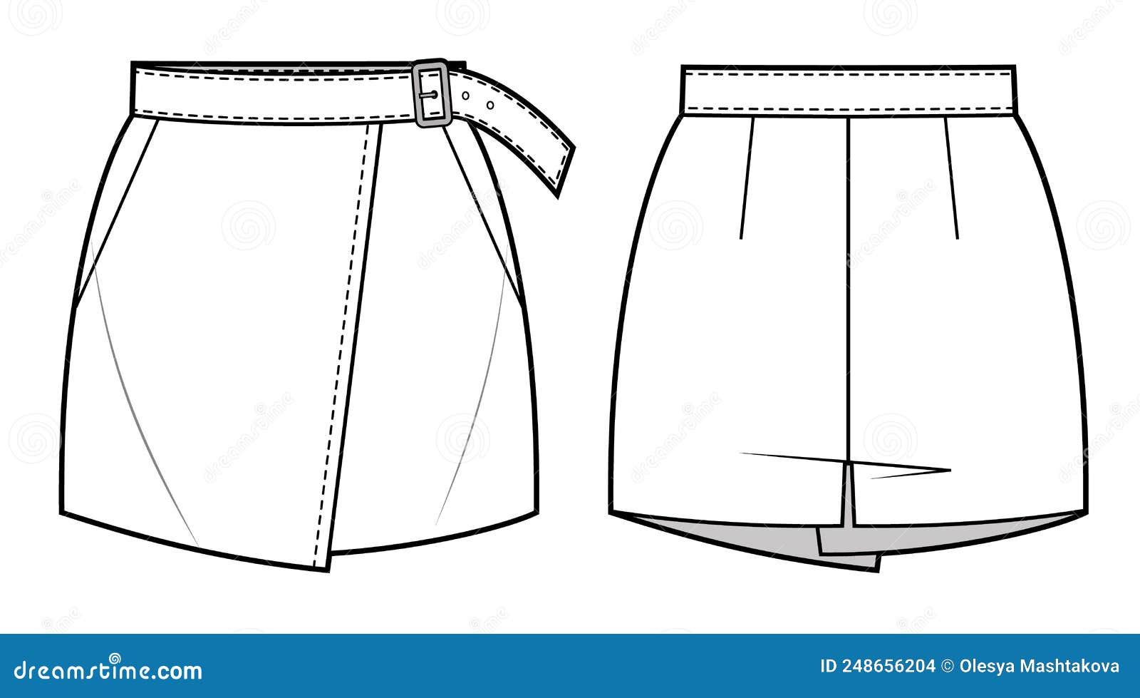 Women Shorts and Wrap Skirt Technical Fashion Illustration. Stock ...