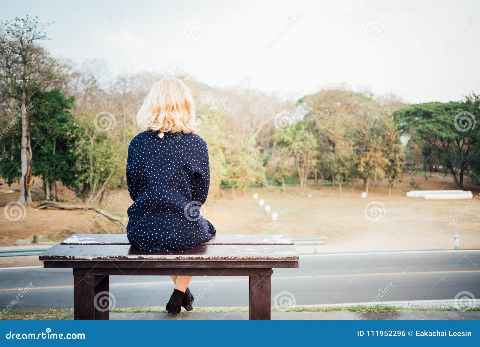 A Women Sitting Alone on a Bench Waiting for Love Stock Photo ...