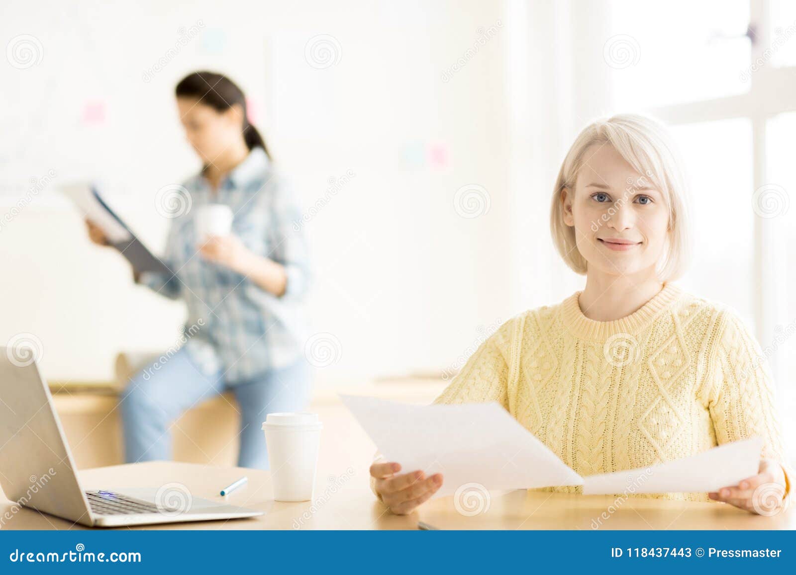 Women Sitting in Office Working Stock Image - Image of revision, pretty ...