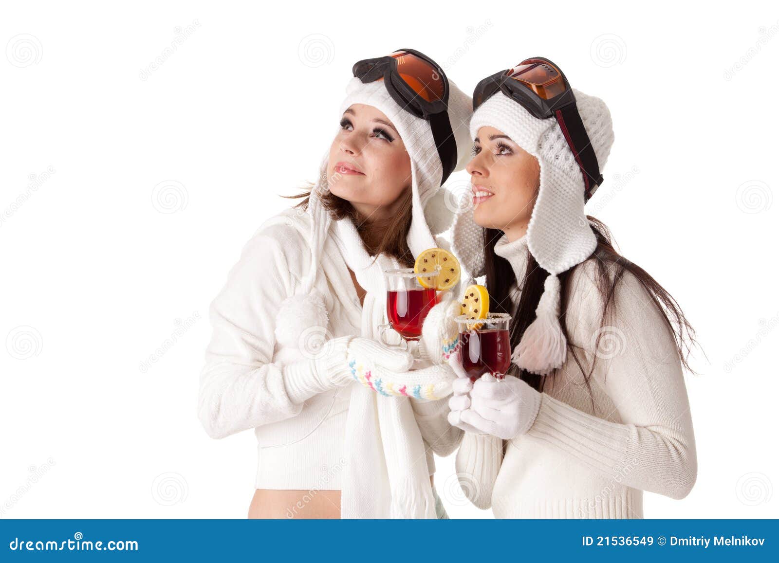 Women in Ski Glasses Drink Mulled Wine. Stock Image Image of mulled, people 21536549