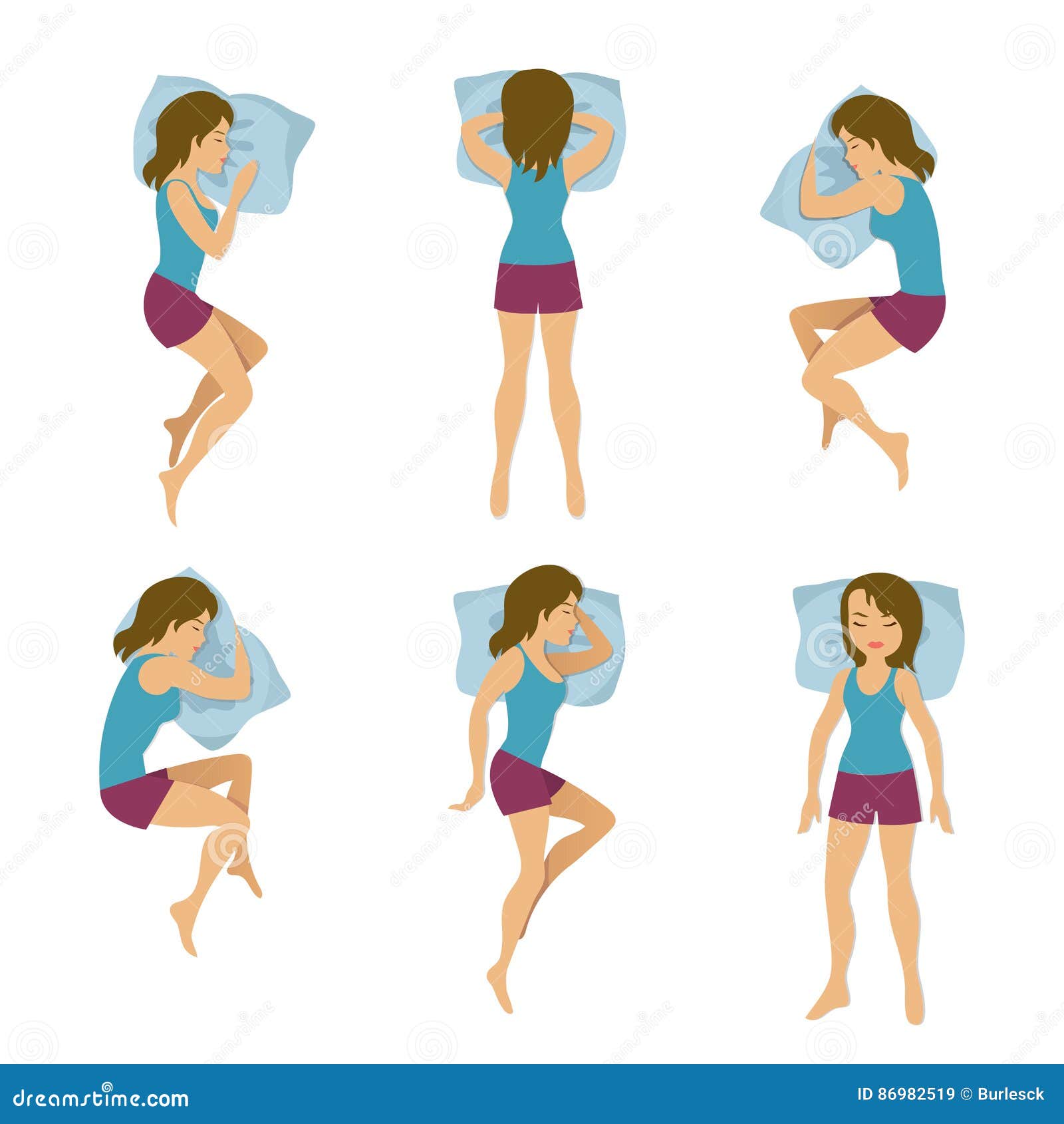 Women Sleeping Positions Vector Illustration Woman Sleep Poses In Bed Stock Vector