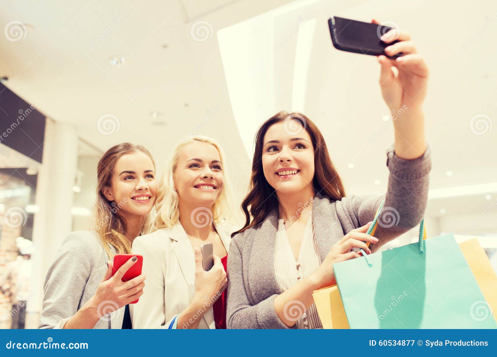 Women with Smartphones Shopping and Taking Selfie Stock Image - Image ...