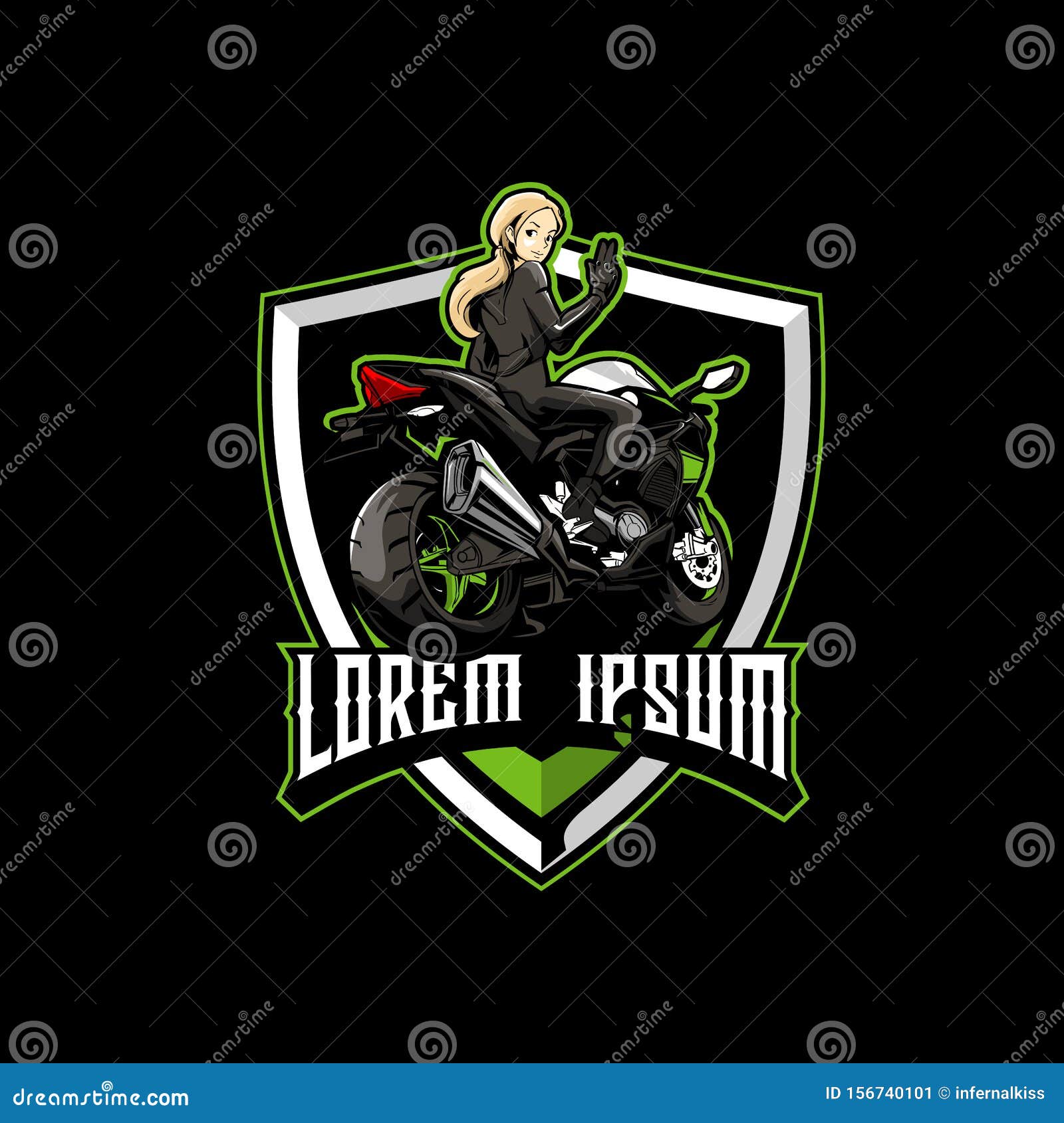 women on sport motorbikes cartoon character  badge logo template