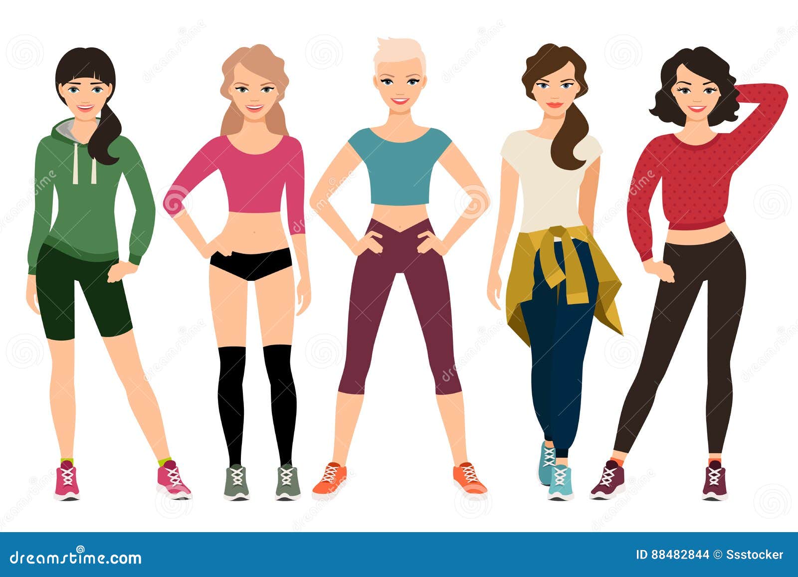 Women in sporty outfits stock vector. Illustration of clothes - 88482844