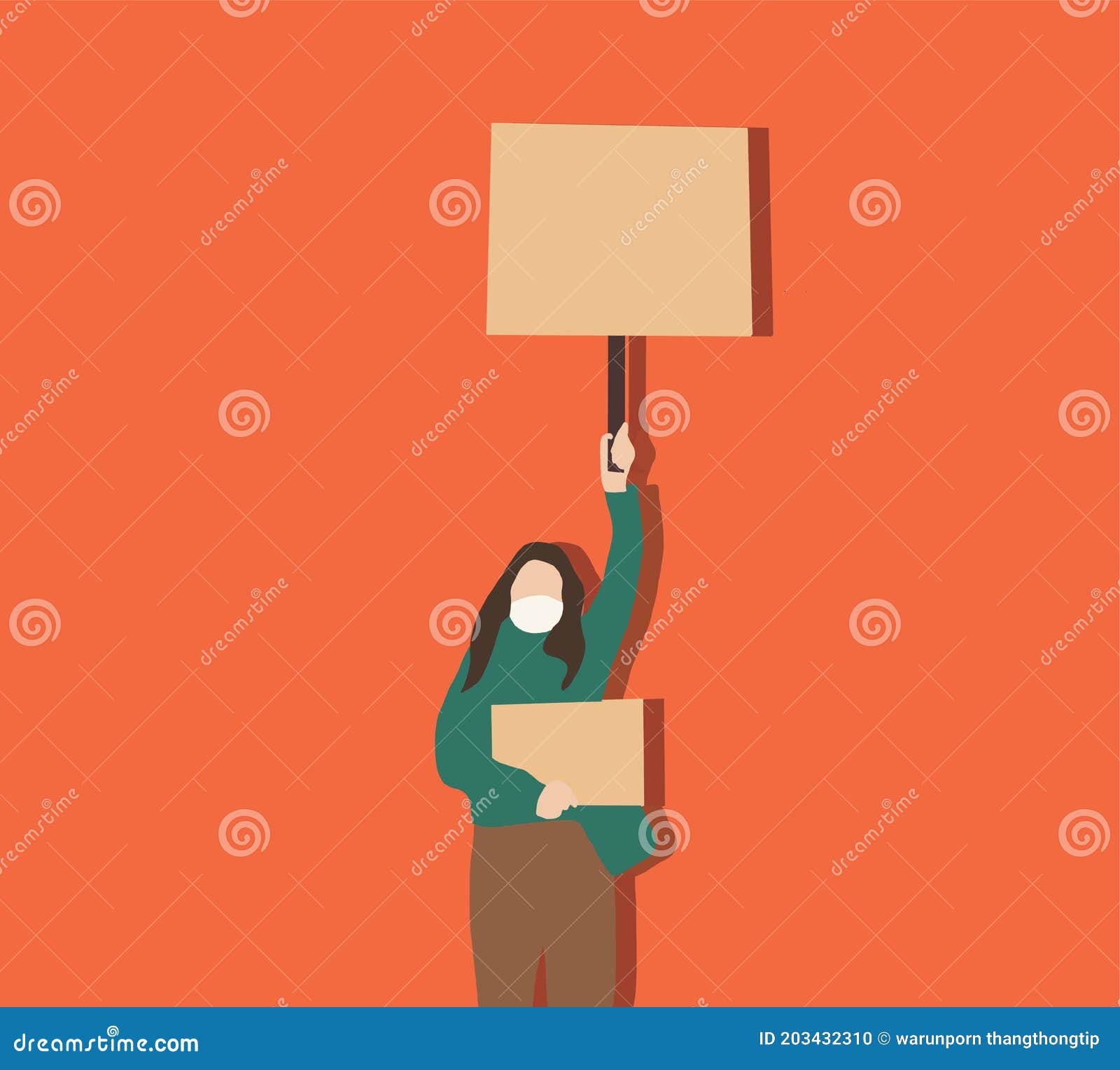 women standing and holding blank signs, banner and placards on a protest demostration or picket
