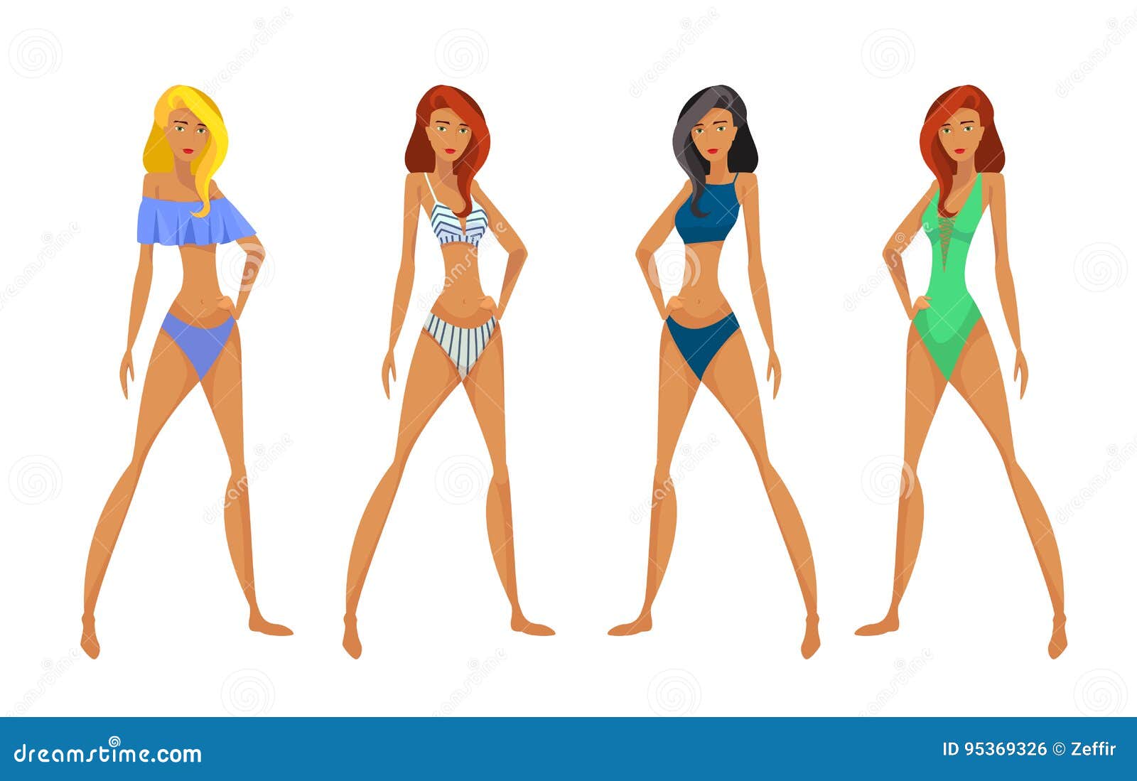 Fashionable swimsuits various types women Vector Image