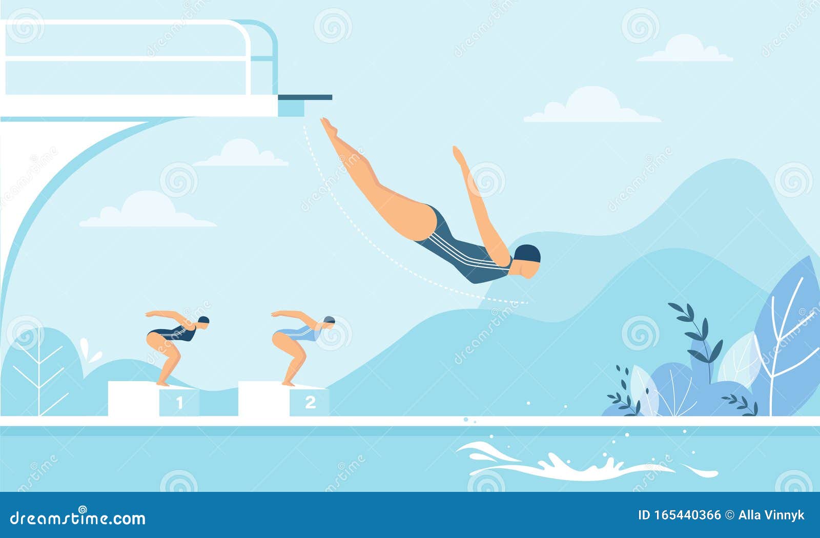 Women Taking Part in Diving Competition Cartoon Stock Vector ...