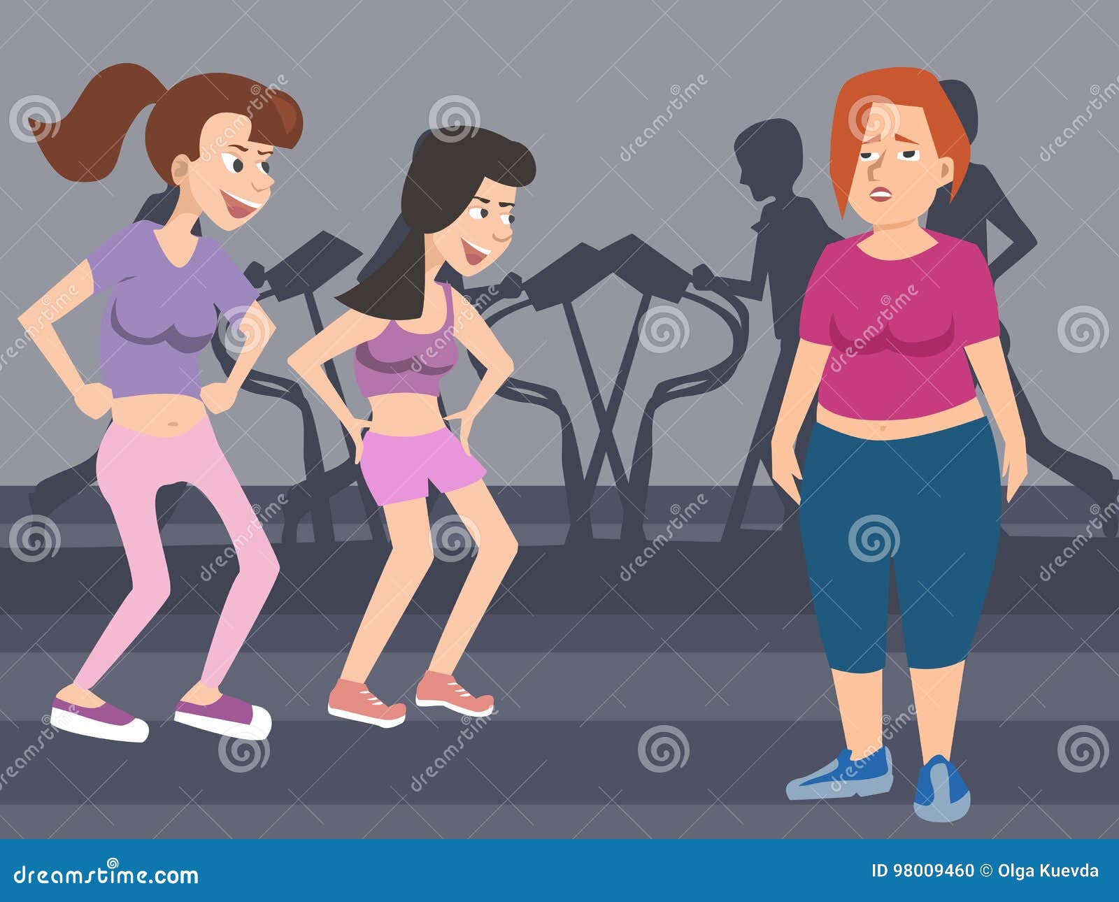 Women Taunting Fat Woman at Gym Vector Cartoon Stock Vector - Illustration of character, fashion: 98009460 Women Taunting Fat Woman at Gym Vector Cartoon Stock Vector - Illustration of character, fashion: 98009460