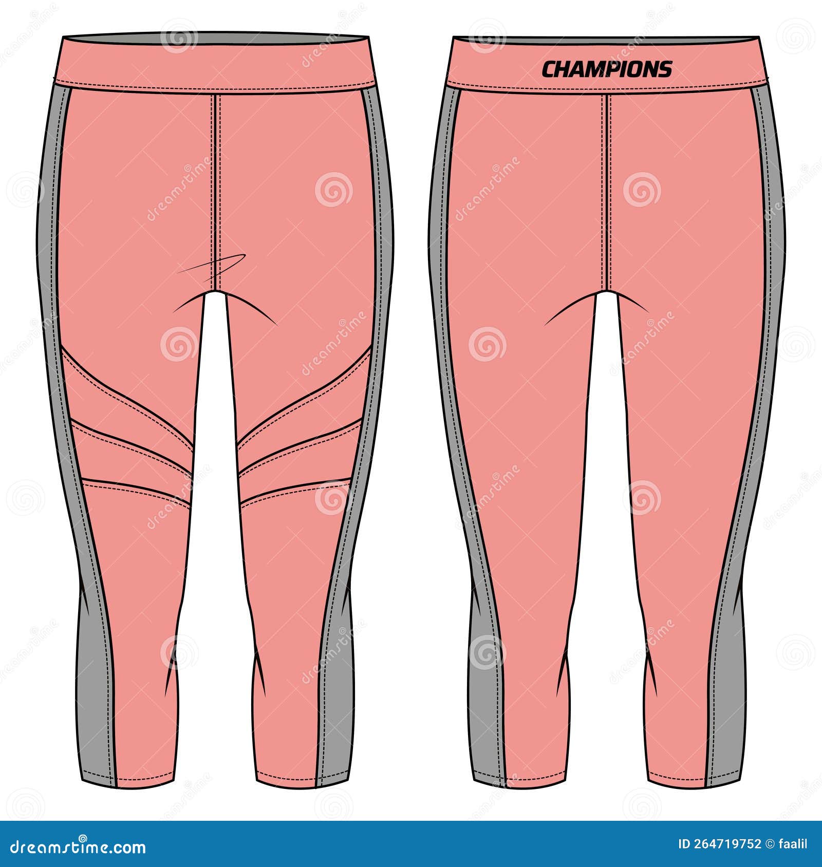 Women Three Quarter Leggings Pants Shorts Design Flat Sketch
