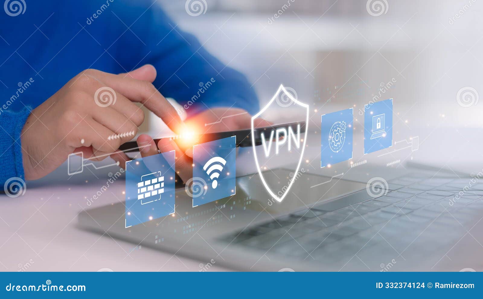 women use a smartphone with a vpn icon on a virtual screen to connect to a vpn network and access the internet securely, a virtual