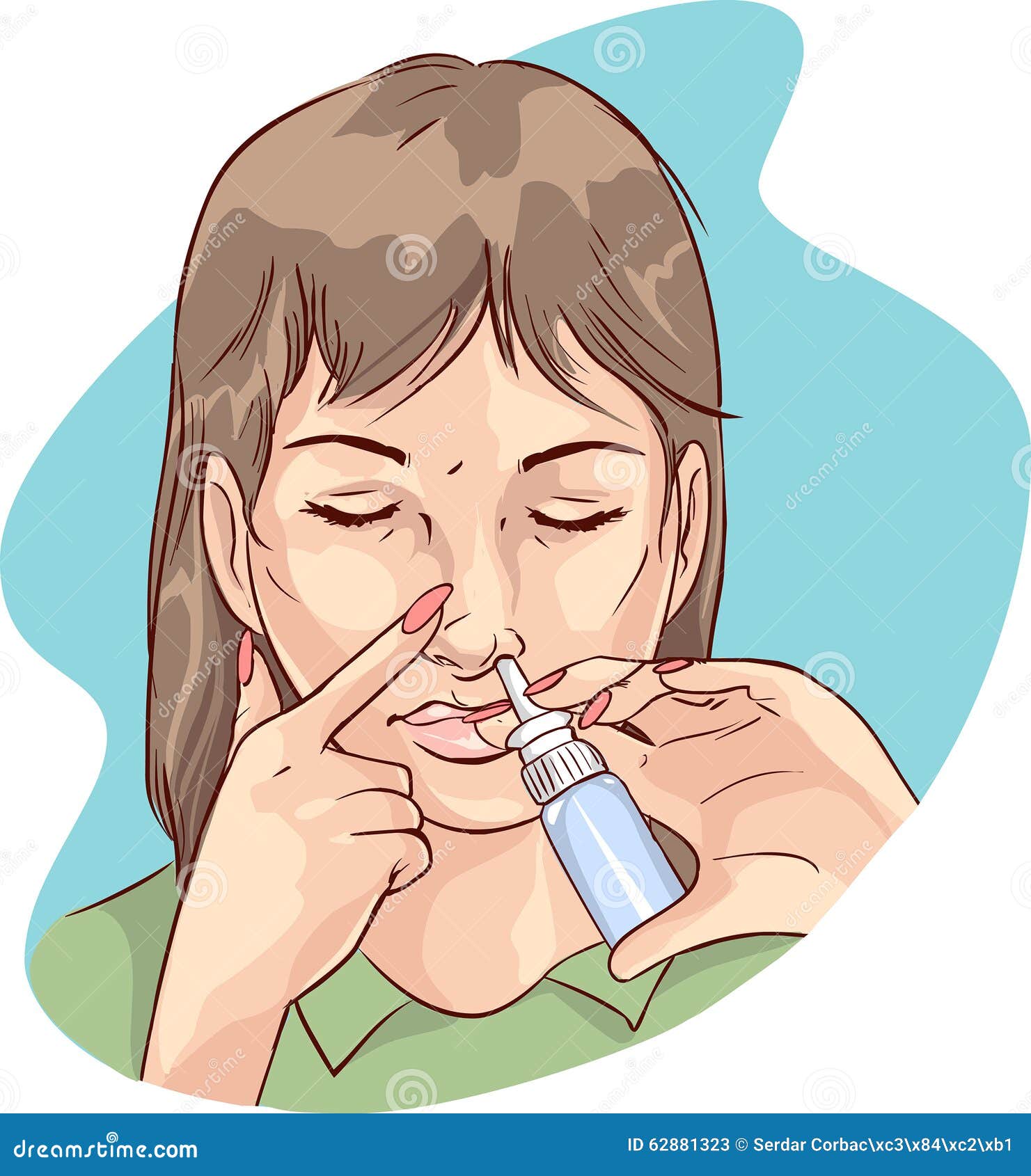 A Women Using Nasal Spray Medication Stock Vector Illustration of