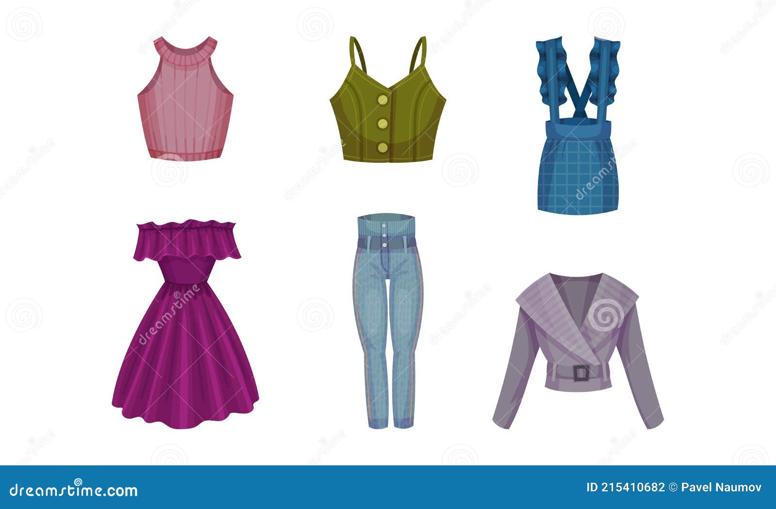 Women Wear with Tank Top, Dress and Pair of Jeans Vector Set Stock ...