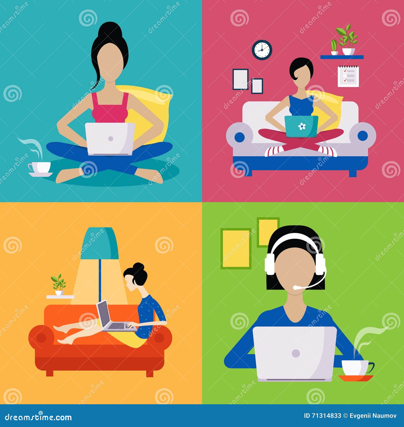 women working freelance illustration set stock vector freelance illustration