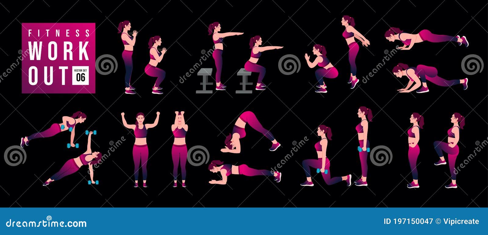 Women Workout Set. Women Doing Fitness And Yoga Exercises. Lunges