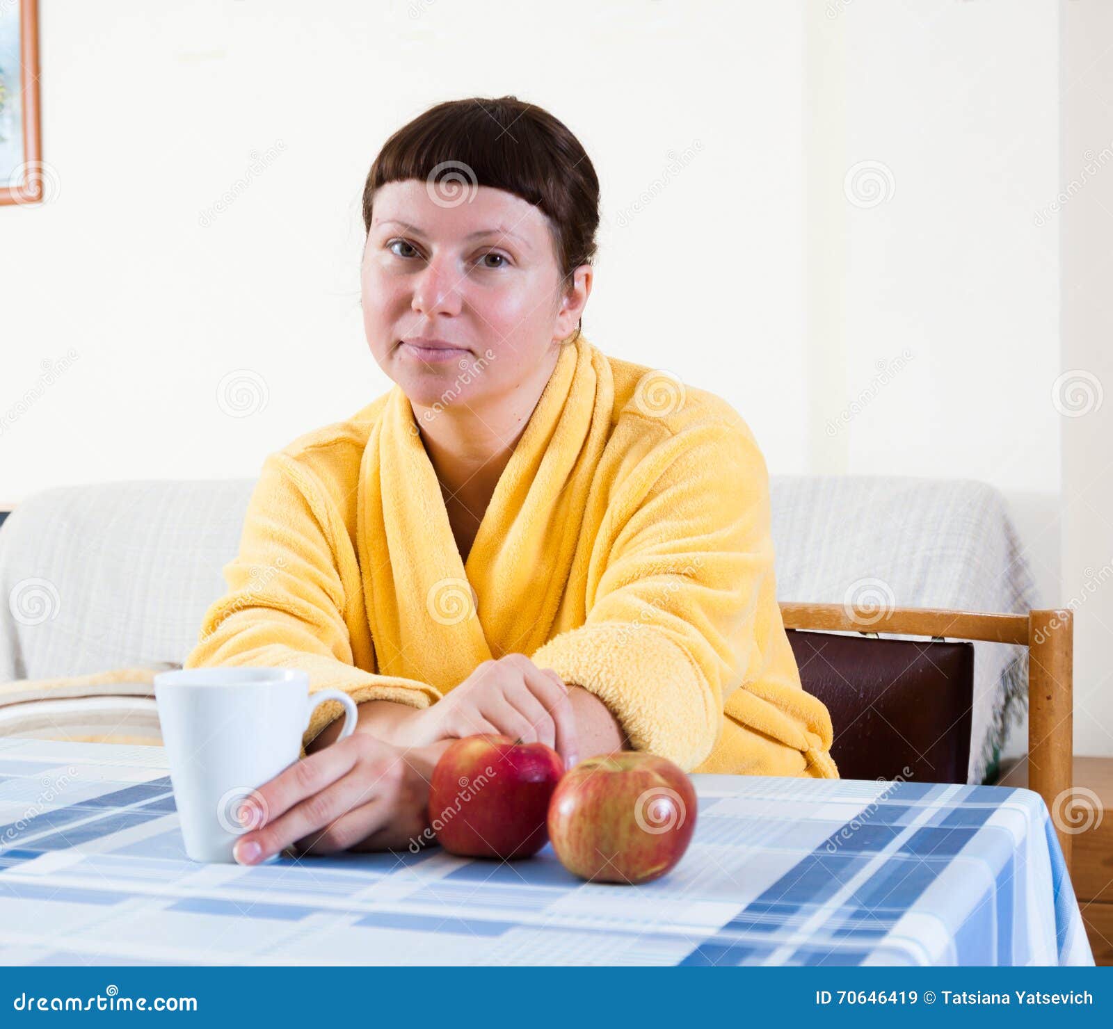Women in yellow bathrobe stock image. Image of human 70646419