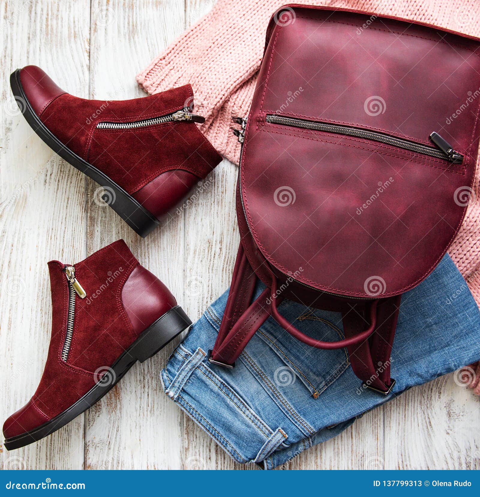 Womens Clothing, Backpack , Boots Stock Image - Image of concept, trend ...