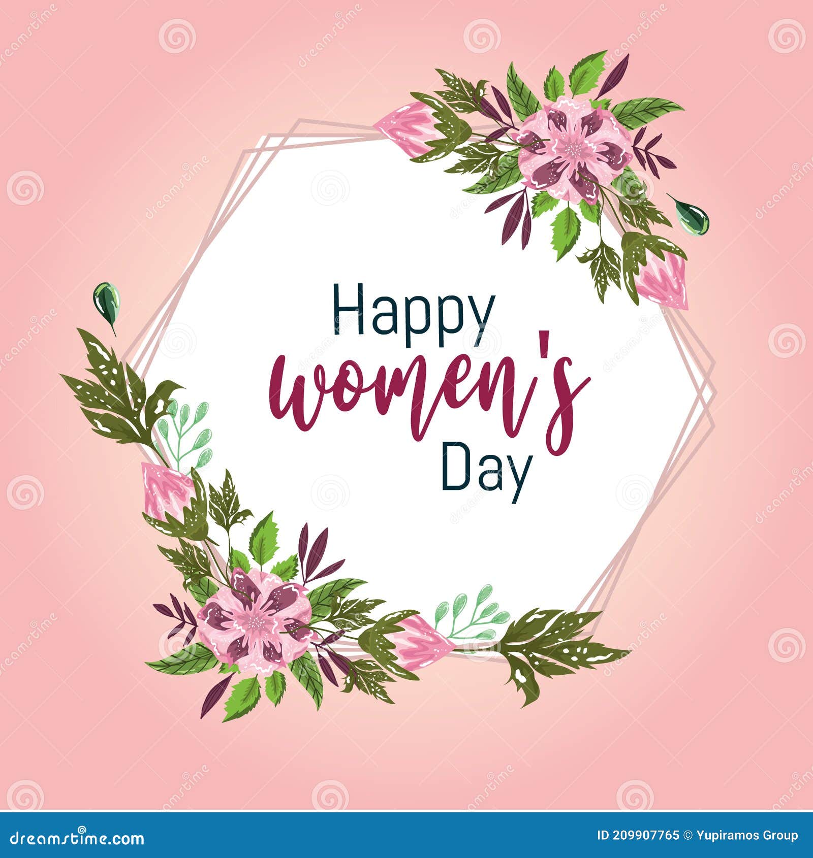 Womens Day Delicate Flowers and Text Frame Floral Stock Vector