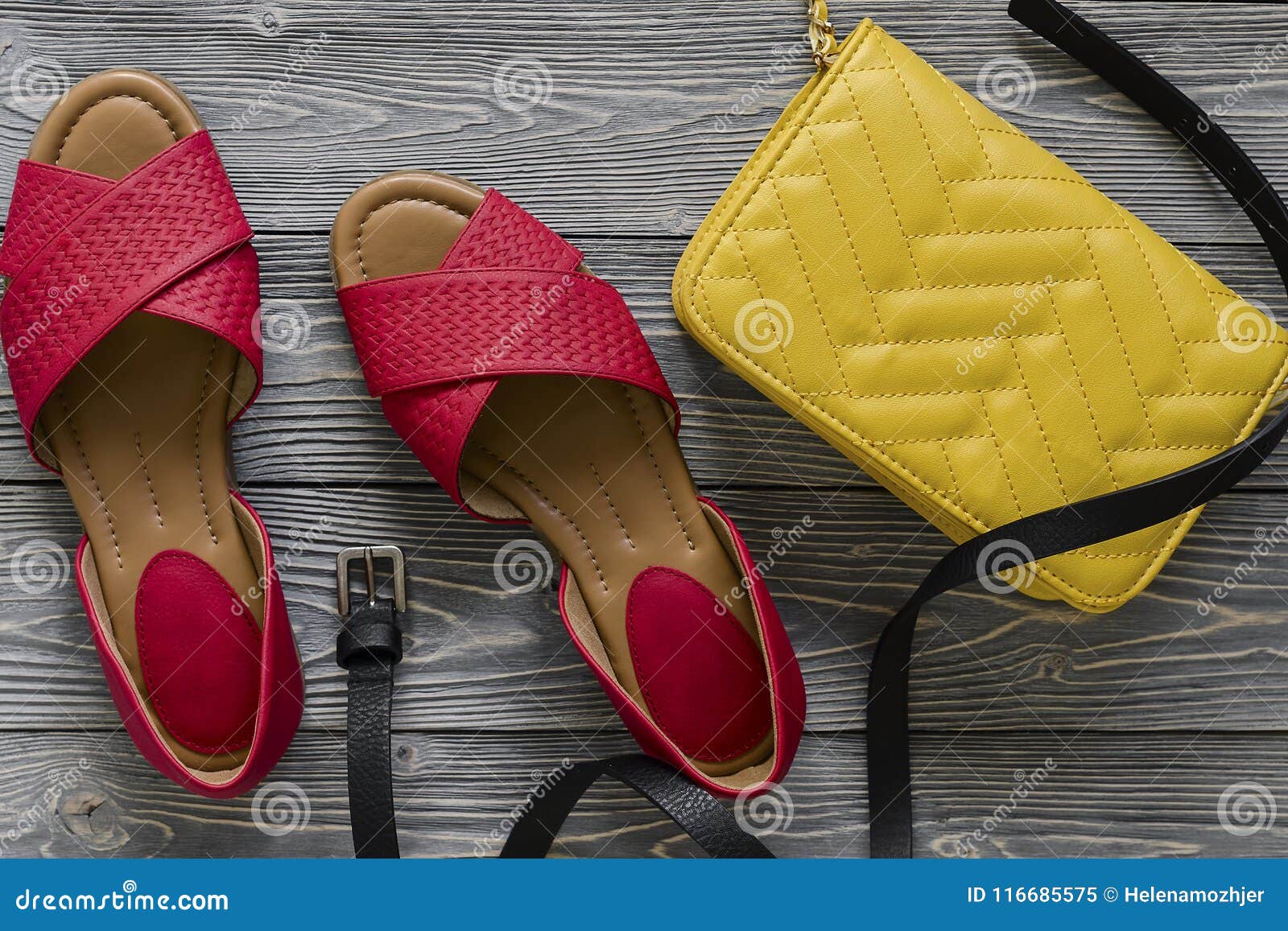 Womens Leather Shoes and Accessories Red Flat Sandals, Yellow H Stock ...