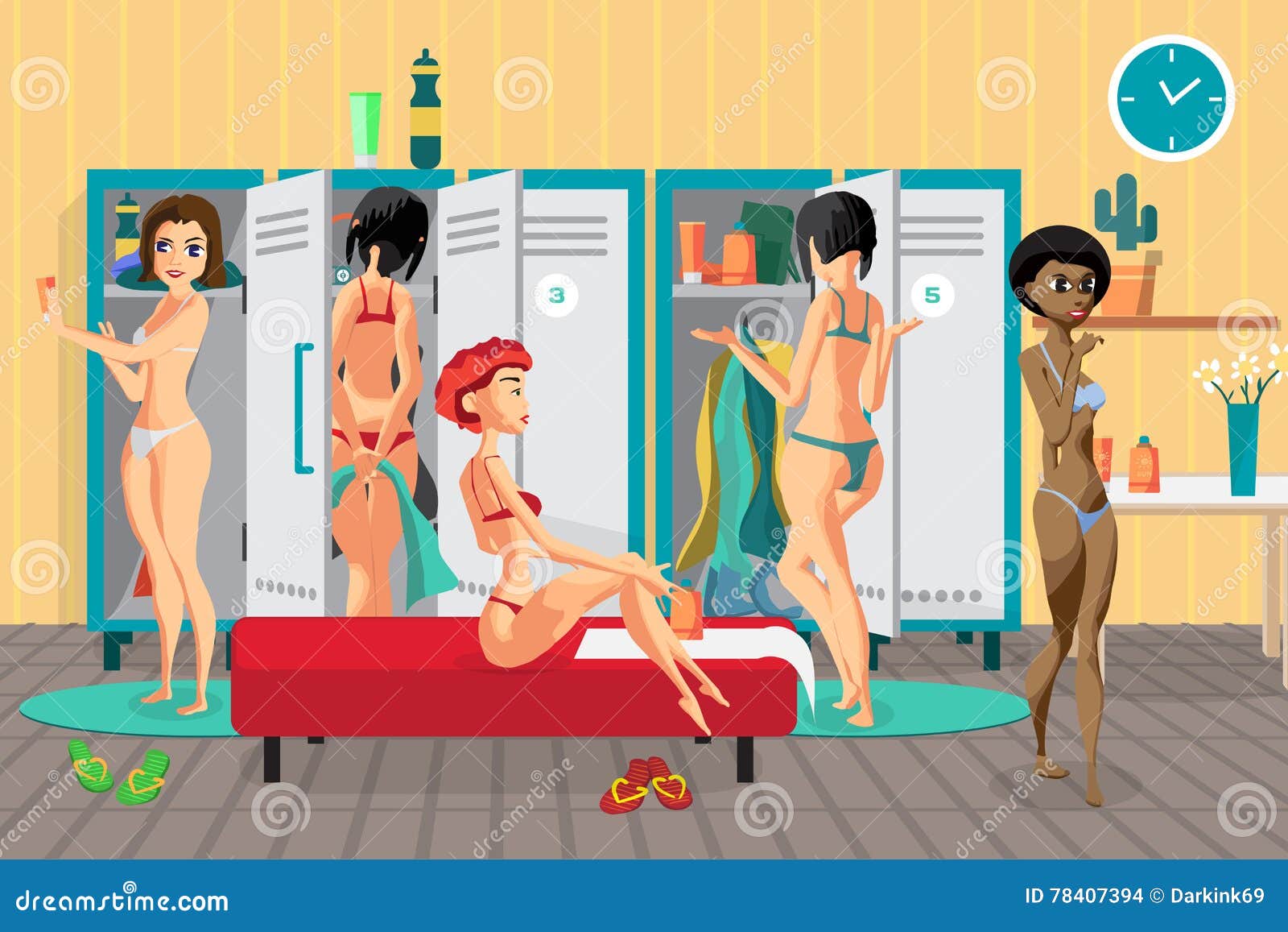 Naked girls in the locker room of the fitness club.