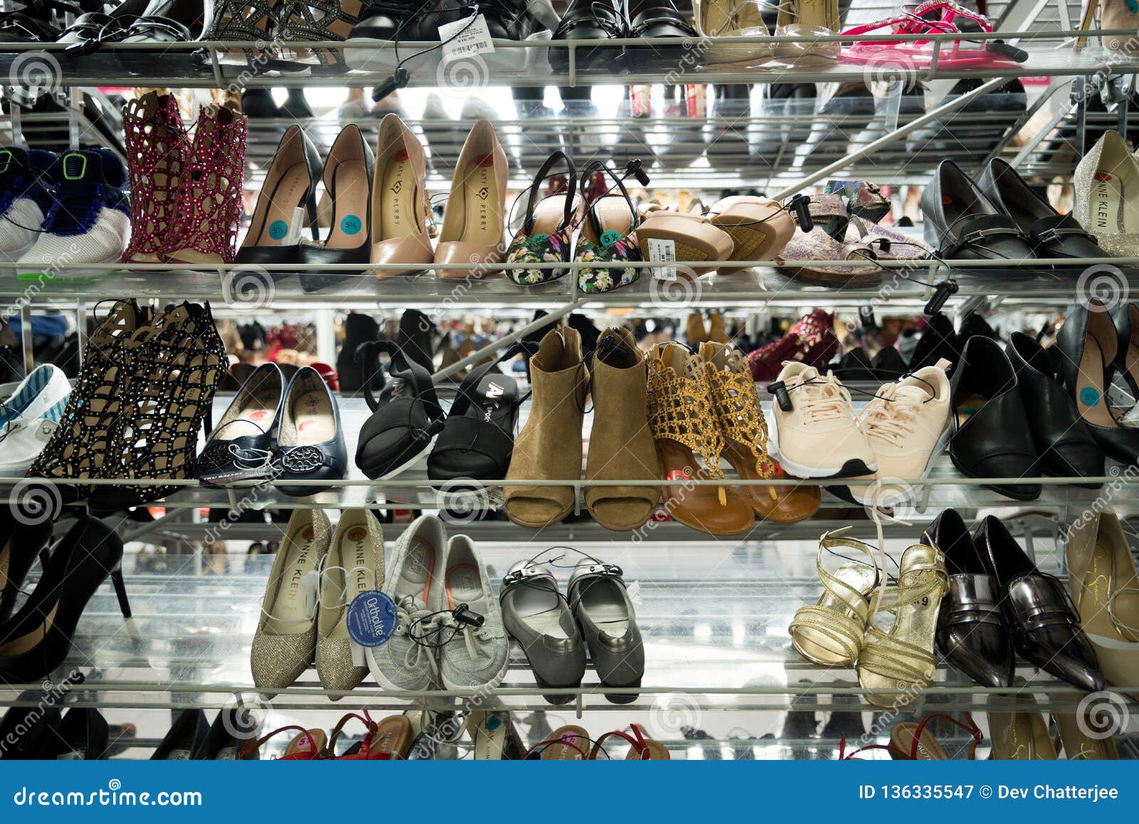 Womens Shoes on a rack editorial photography. Image of casual - 136335547