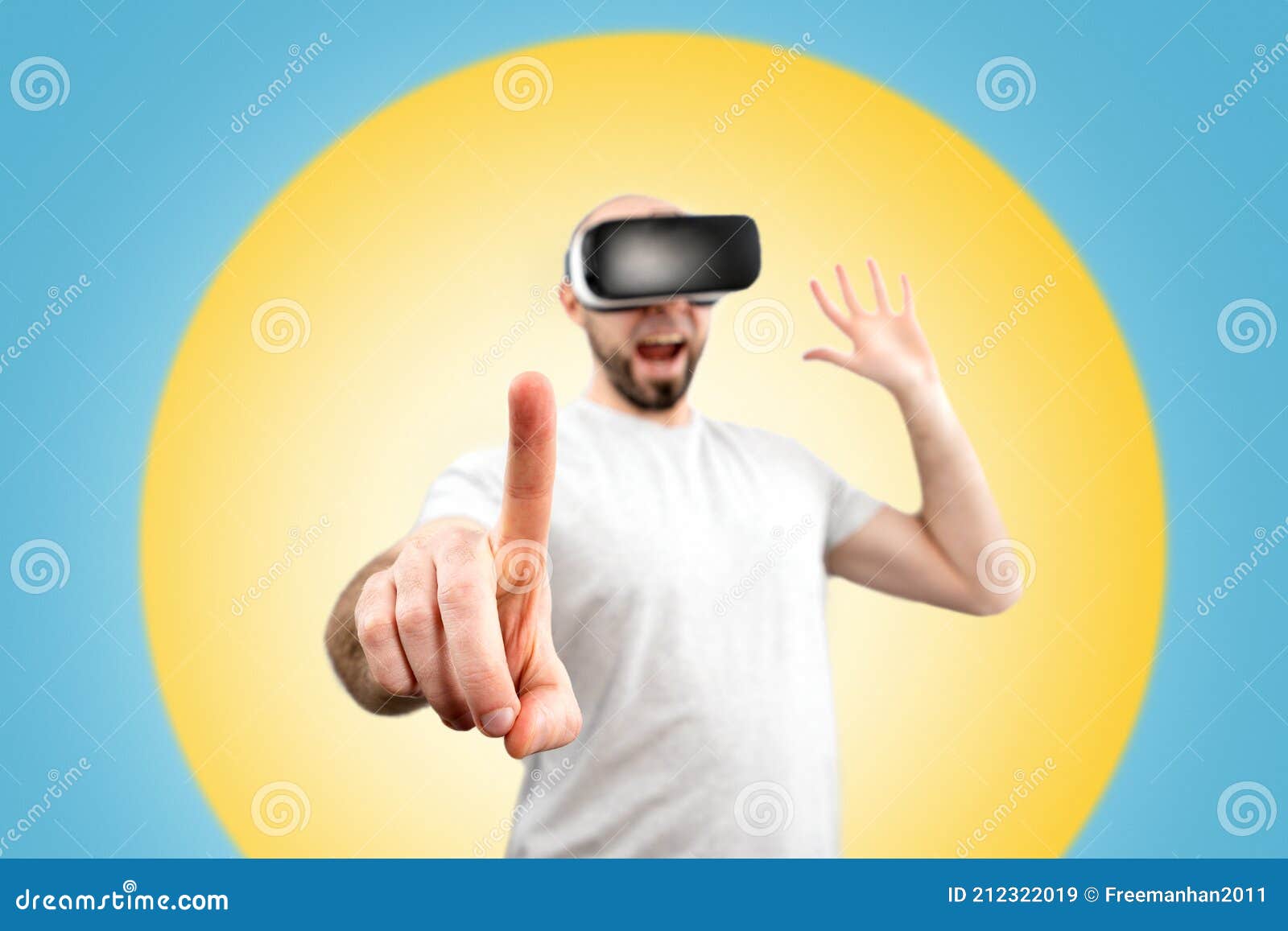 A Wondered Man In Virtual Reality Glasses With His Mouth Slightly Open