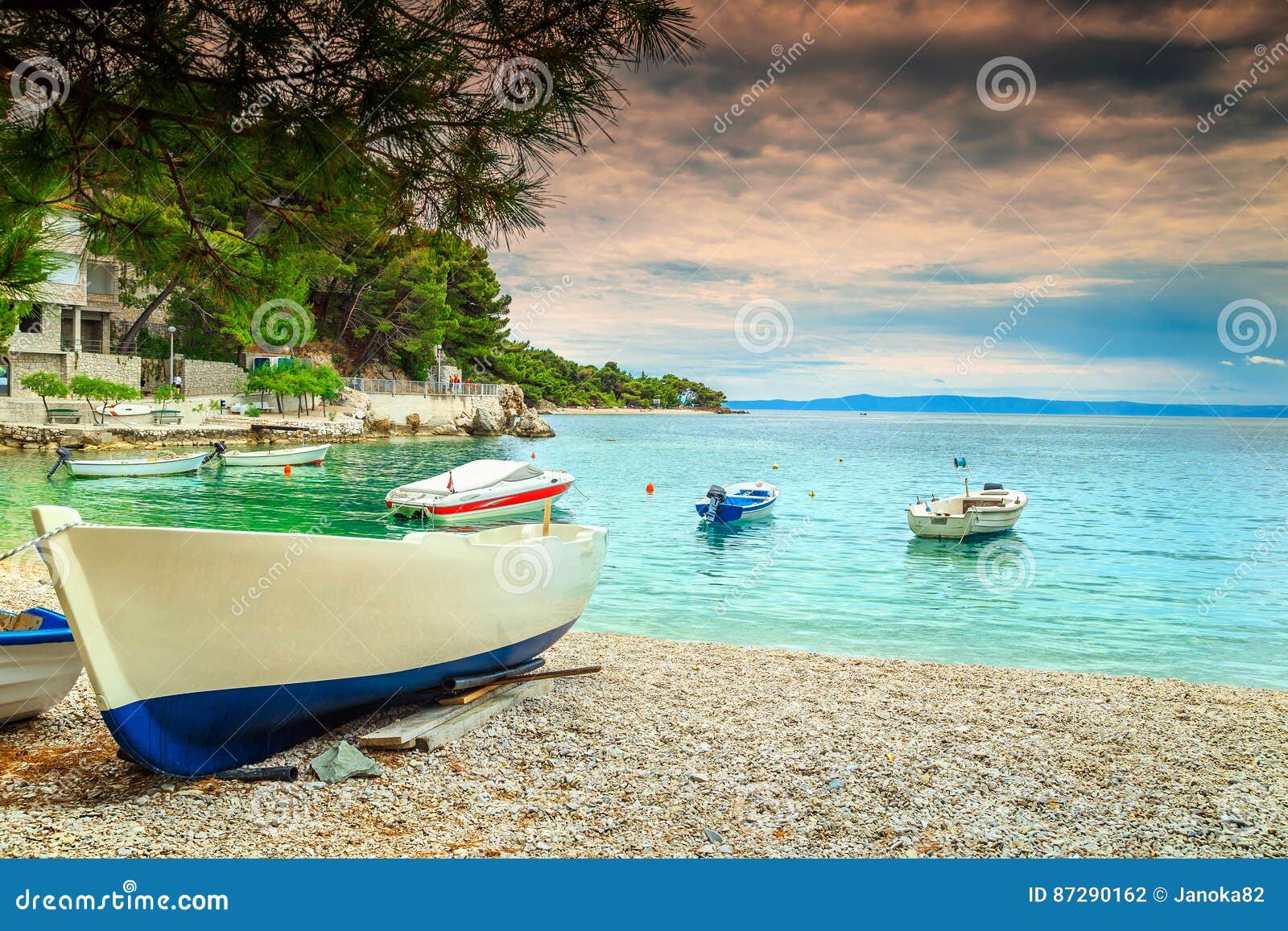 wonderful bay with motorboats, brela, dalmatia region