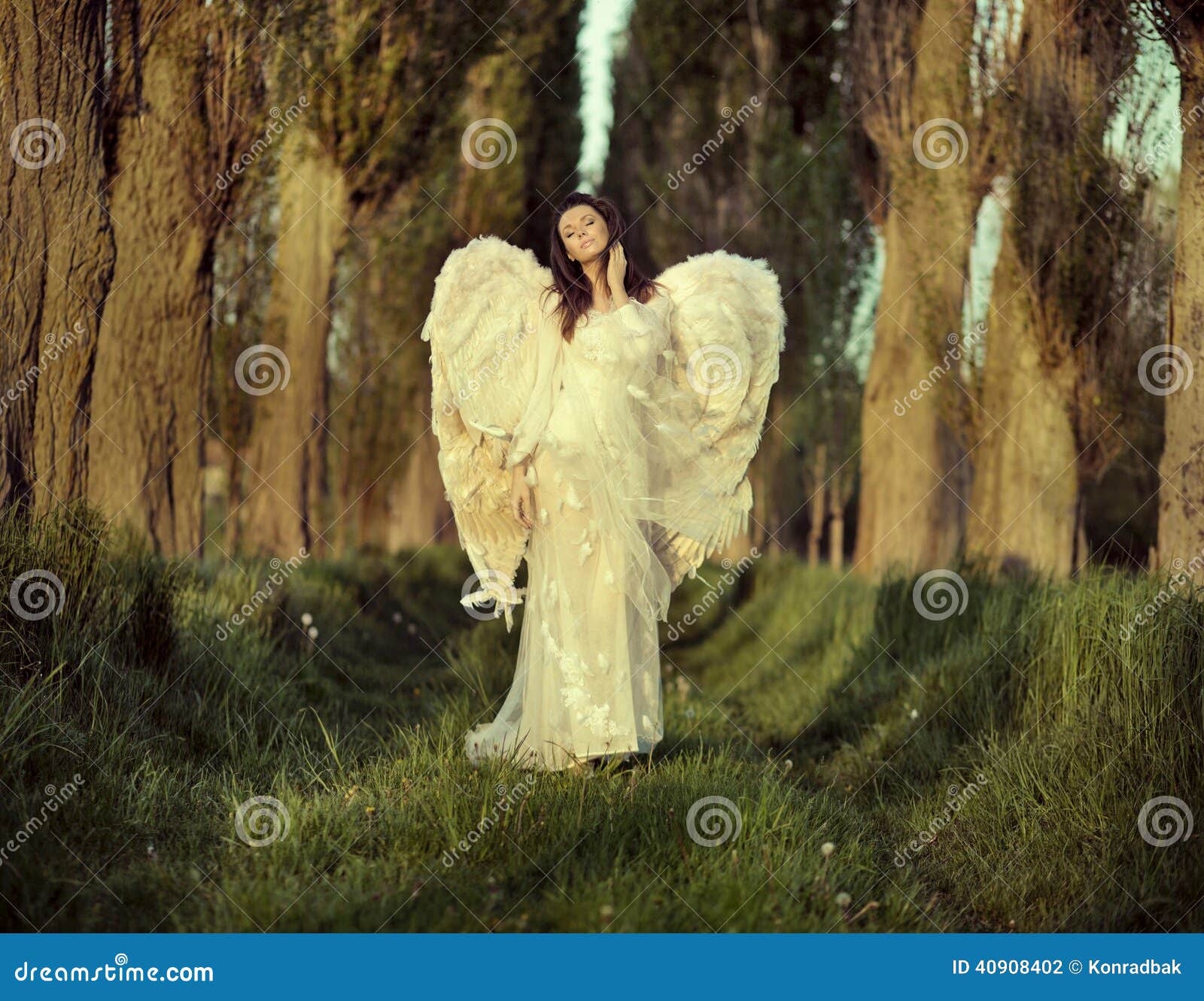 Wonderful Female Angel Walking Across the Forest Stock Photo Image of