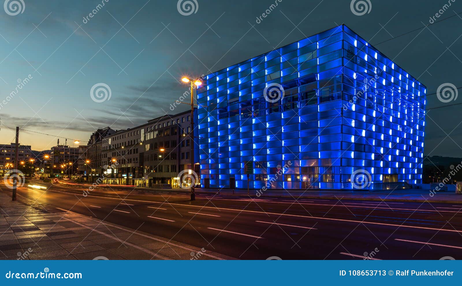 the ars electronica center in blue in linz