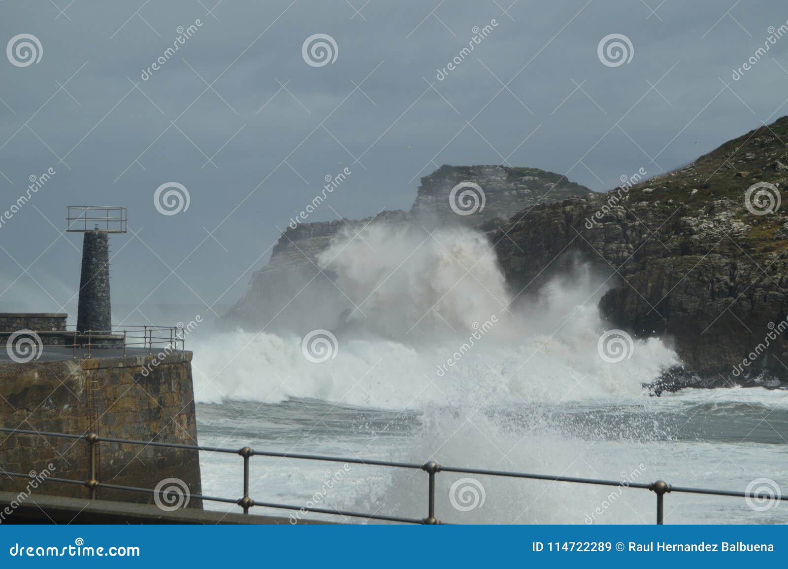 wonderful snapshots taken in the port of lekeitio of huracan hugo breaking its waves against the port and the rocks of the place.