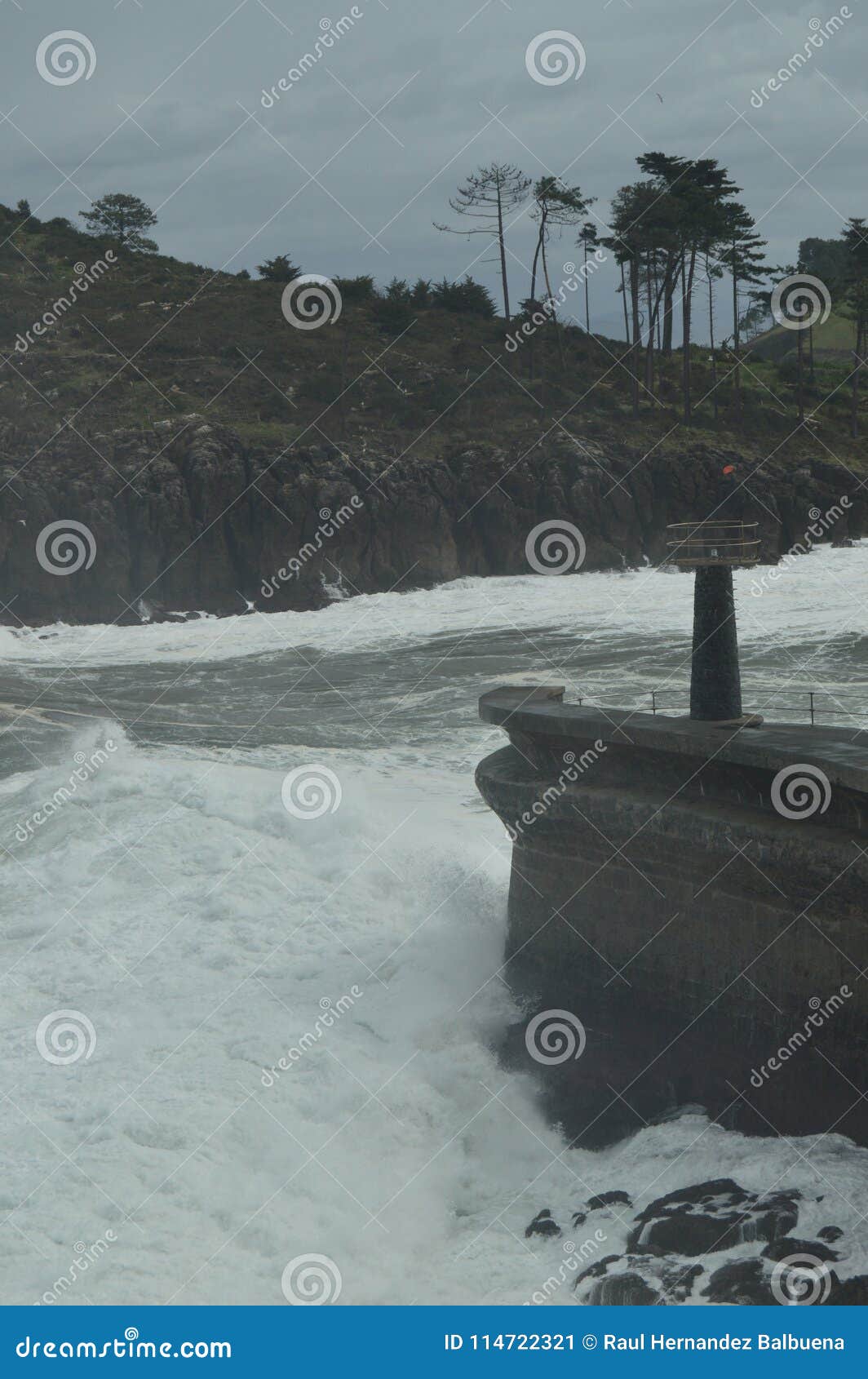 wonderful snapshots taken in the port of lekeitio of huracan hugo breaking its waves against the port and the rocks of the place.