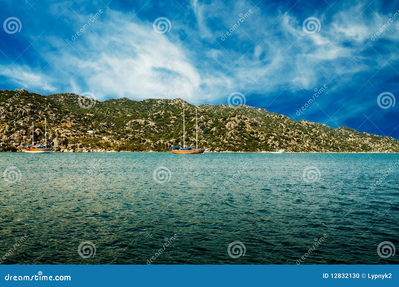 wonderful yachts in the bay. turkey. kekova.