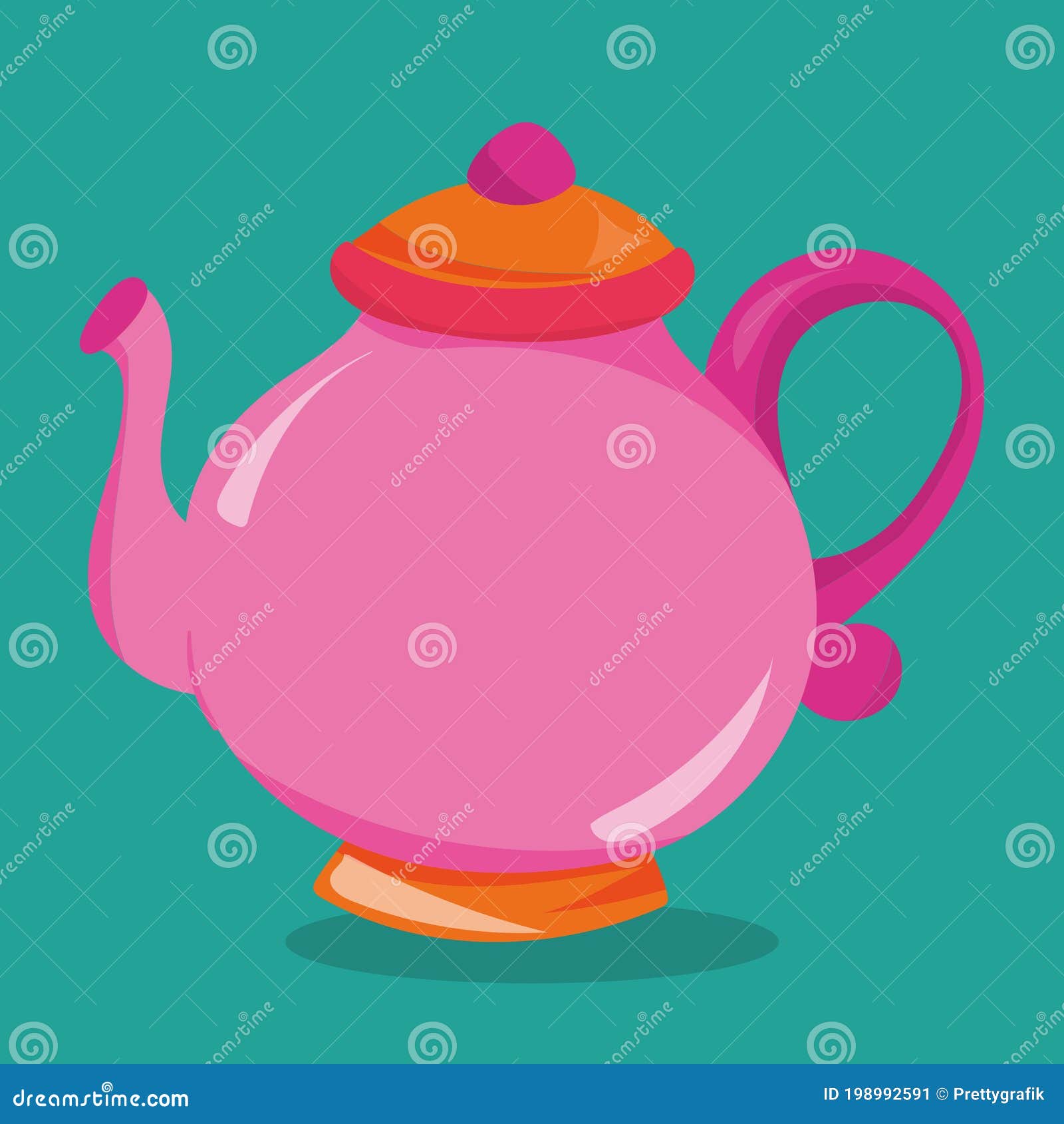 Pink Teapot, Cup And Cupcake Hand Drawn Vector Illustration In Old