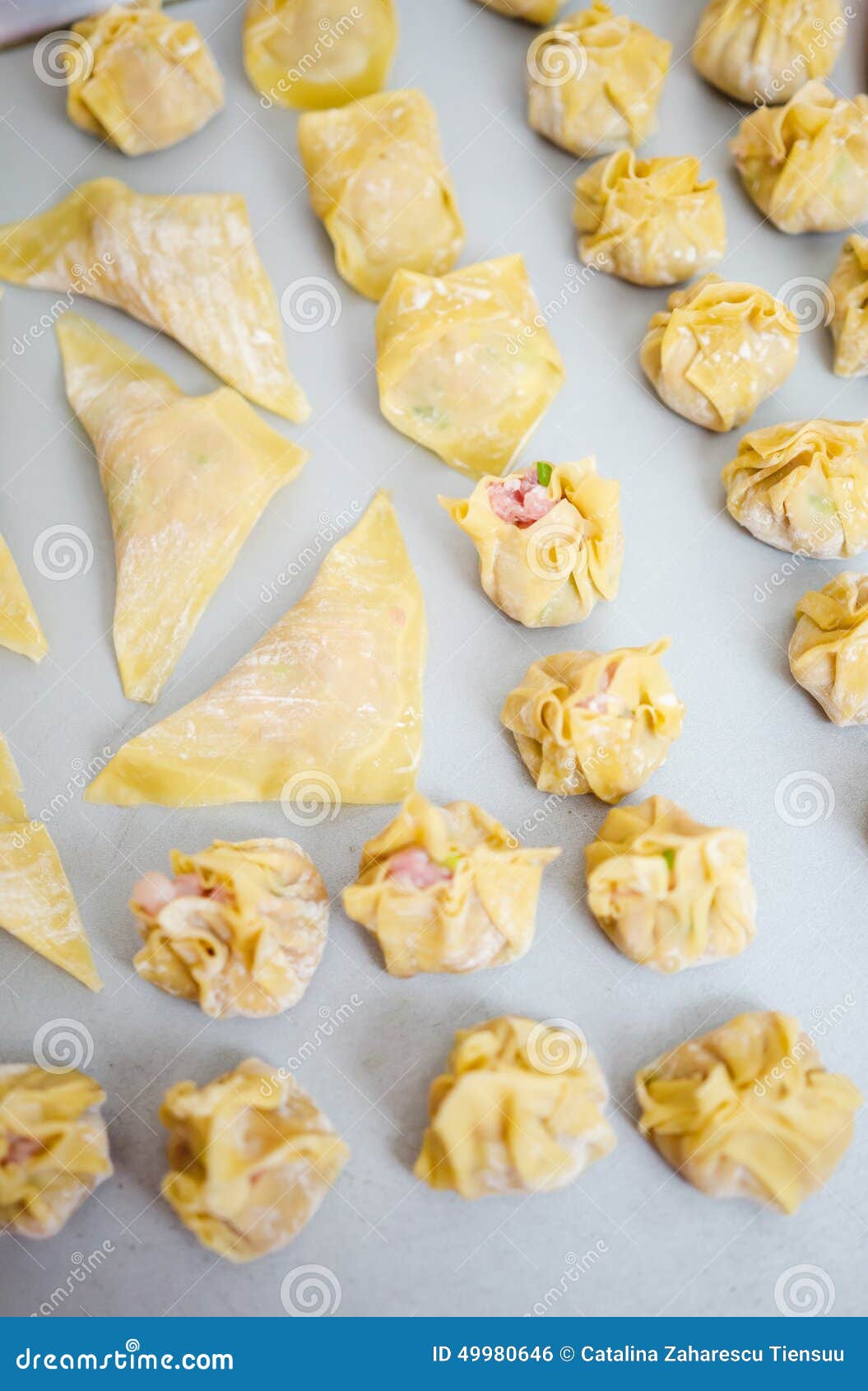 Wontons Verpacken Und Formend Stockfoto - Bild von teig, nahaufnahme ...