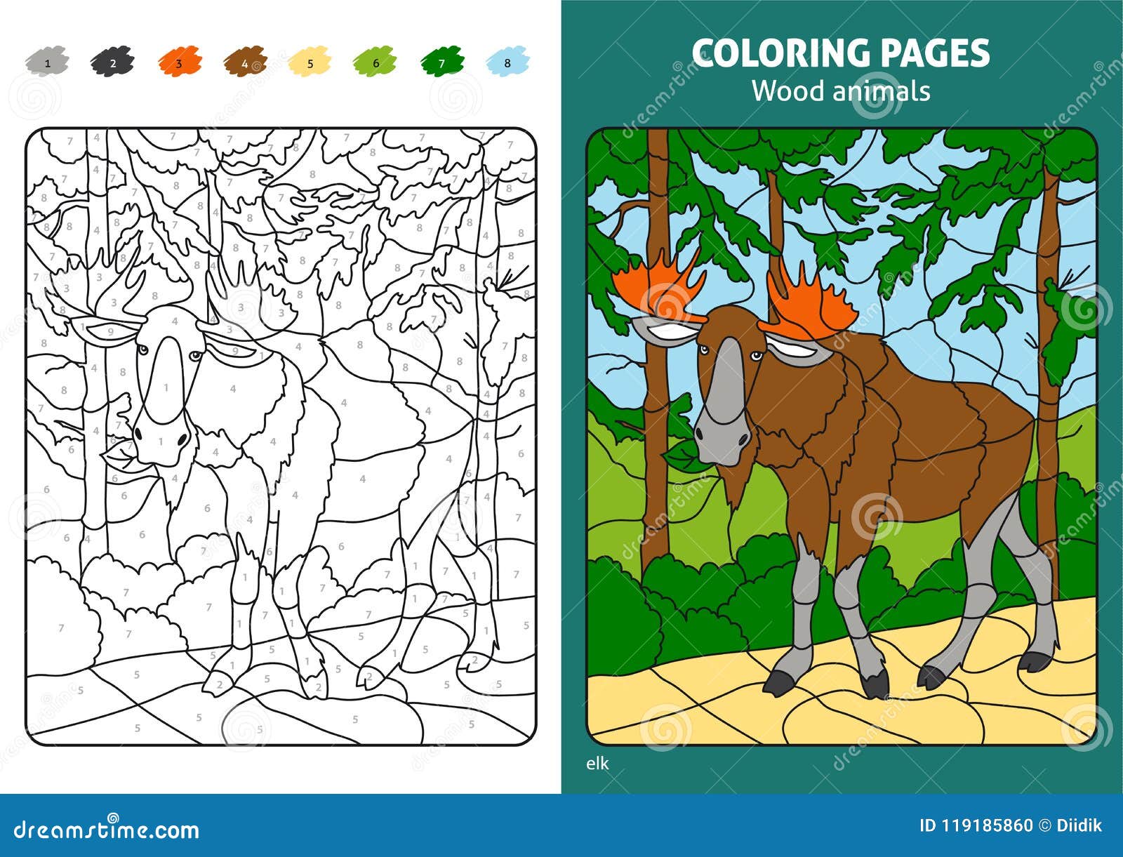 Wood Animals Coloring Page For Kids Elk In Forest Stock Vector Illustration Of Book Number 119185860