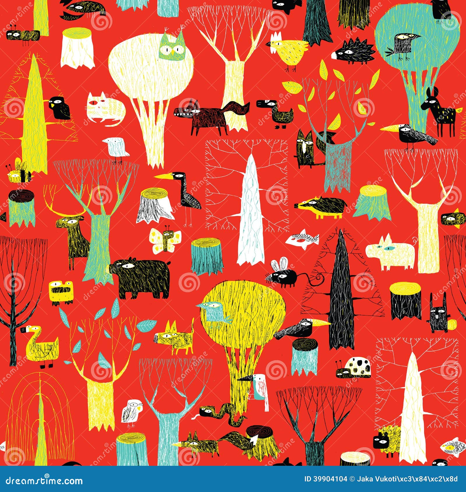 Download Wood Animals Tapestry Seamless Pattern In Pop Colors Stock Vector Illustration Of Seamless Design 39904104
