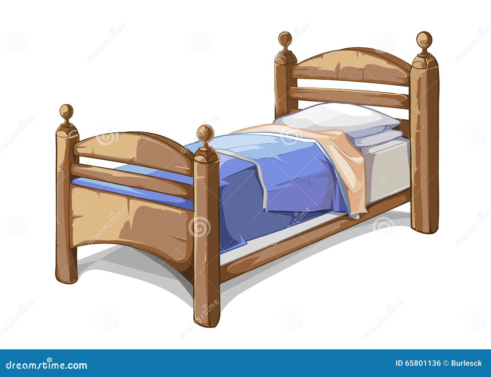 Wood Bed In Cartoon Style. Vector Illustration Stock 