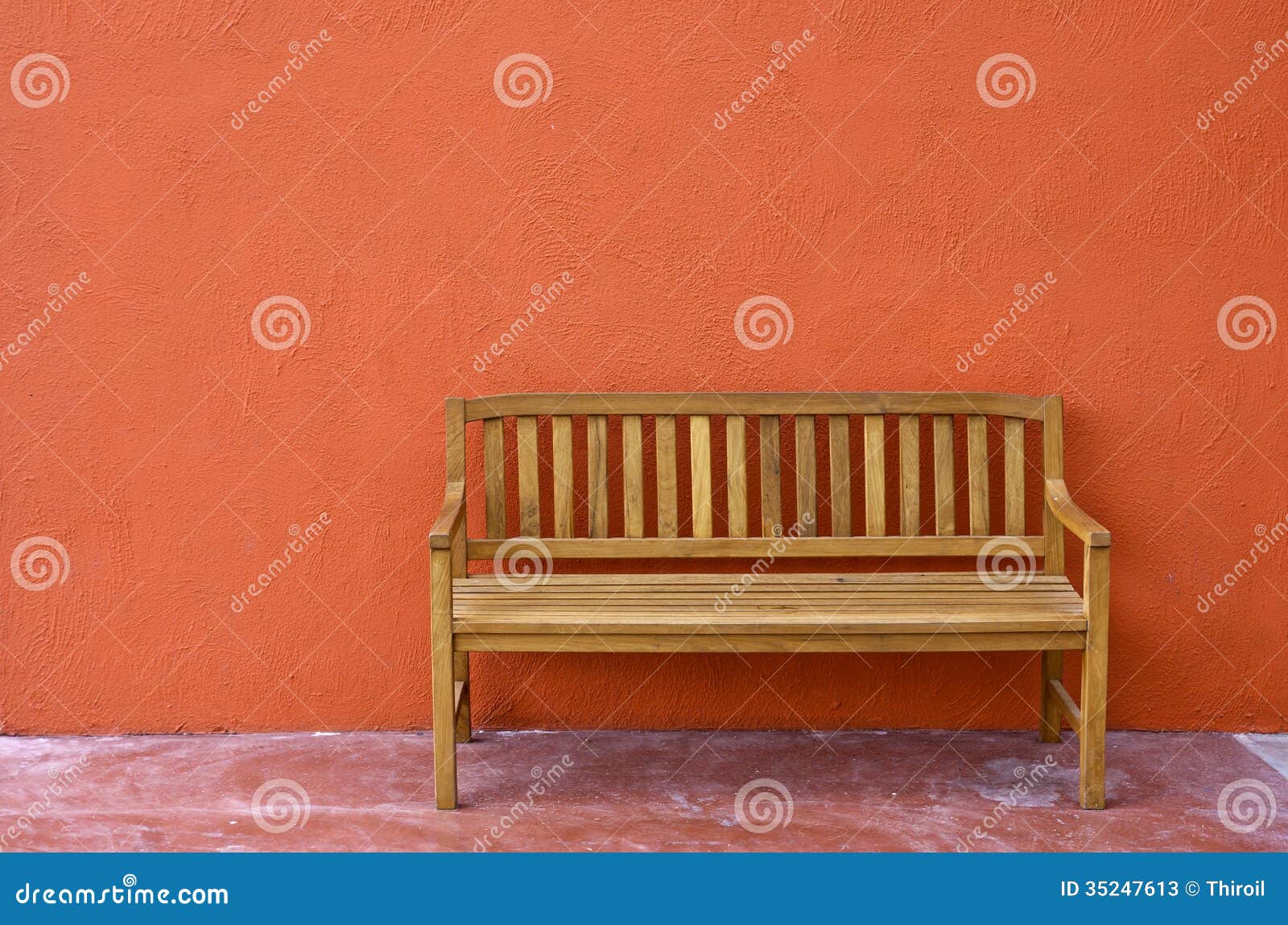 Wood Bench Against Blank Wall. Stock Image - Image of 