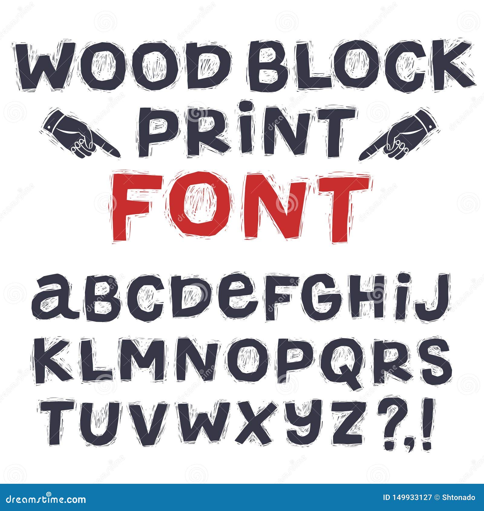 Wood Block Print Style Font Stock Vector - Illustration Of Sketched, Collection: 149933127