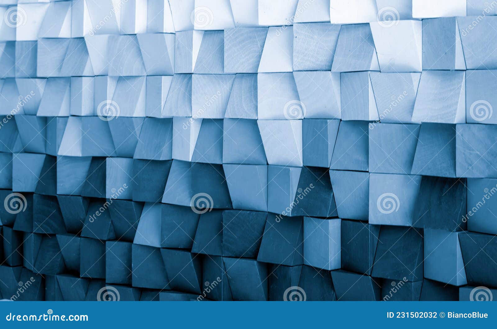 wood block wall cubic texture background in blue filter