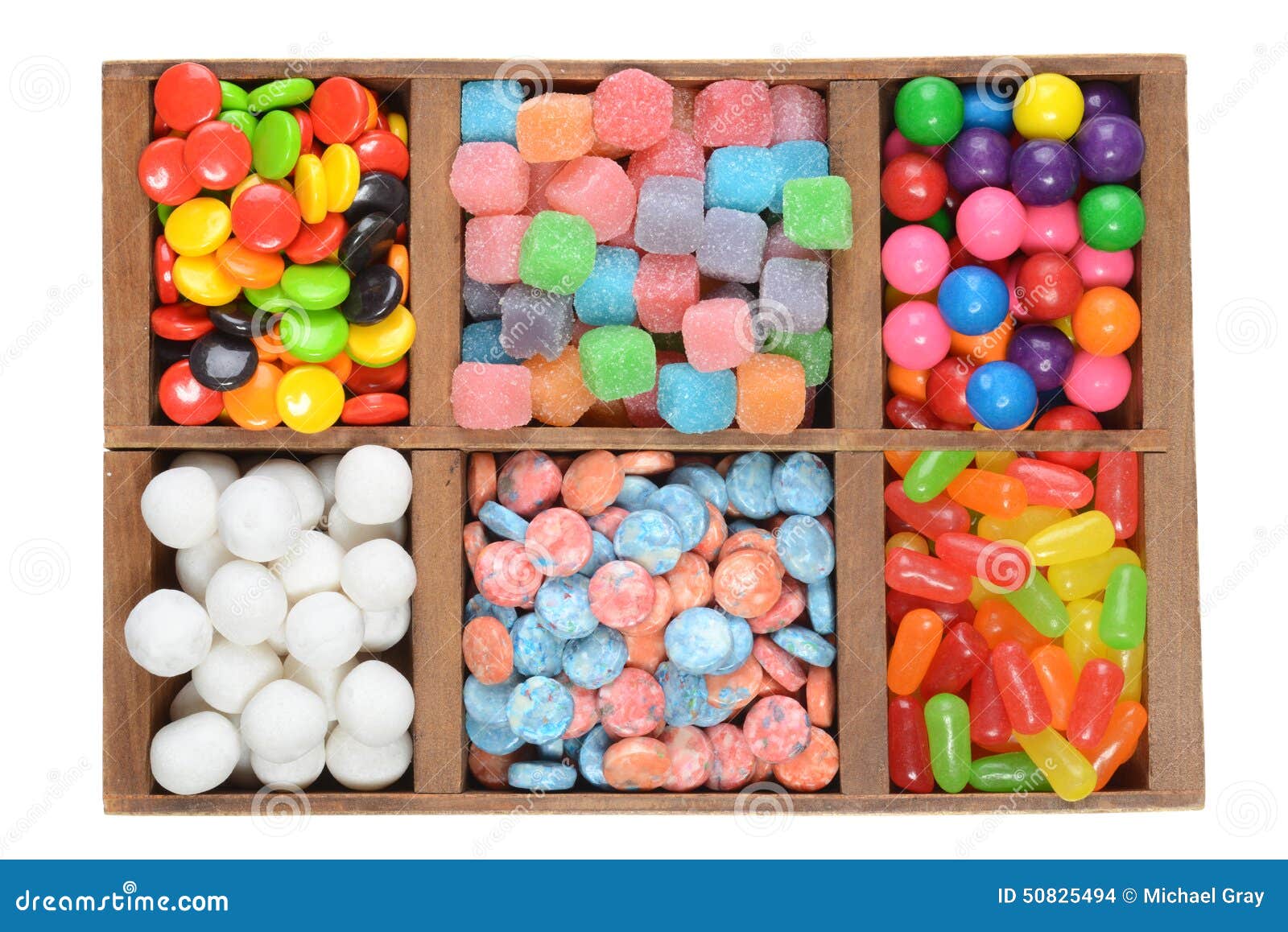 Wood box assorted candies stock photo. Image of assorted 50825494