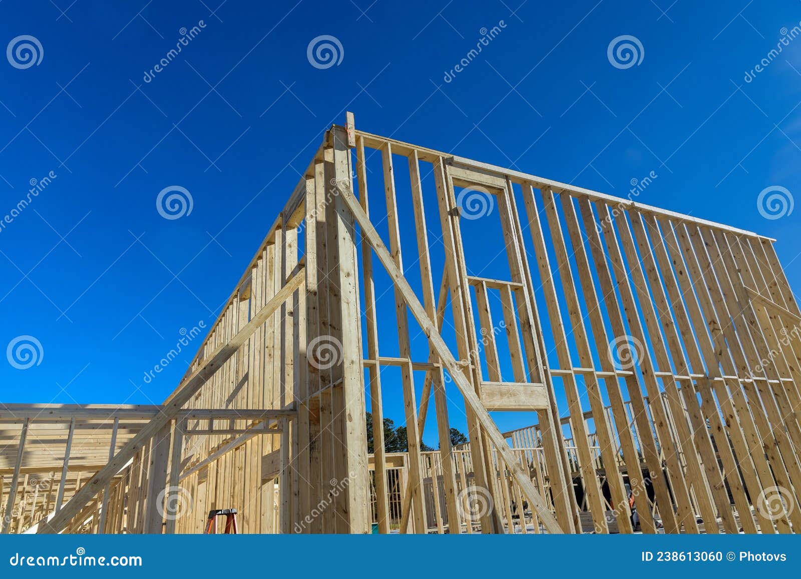 Wood Building Frame on a New Development Framing House Under