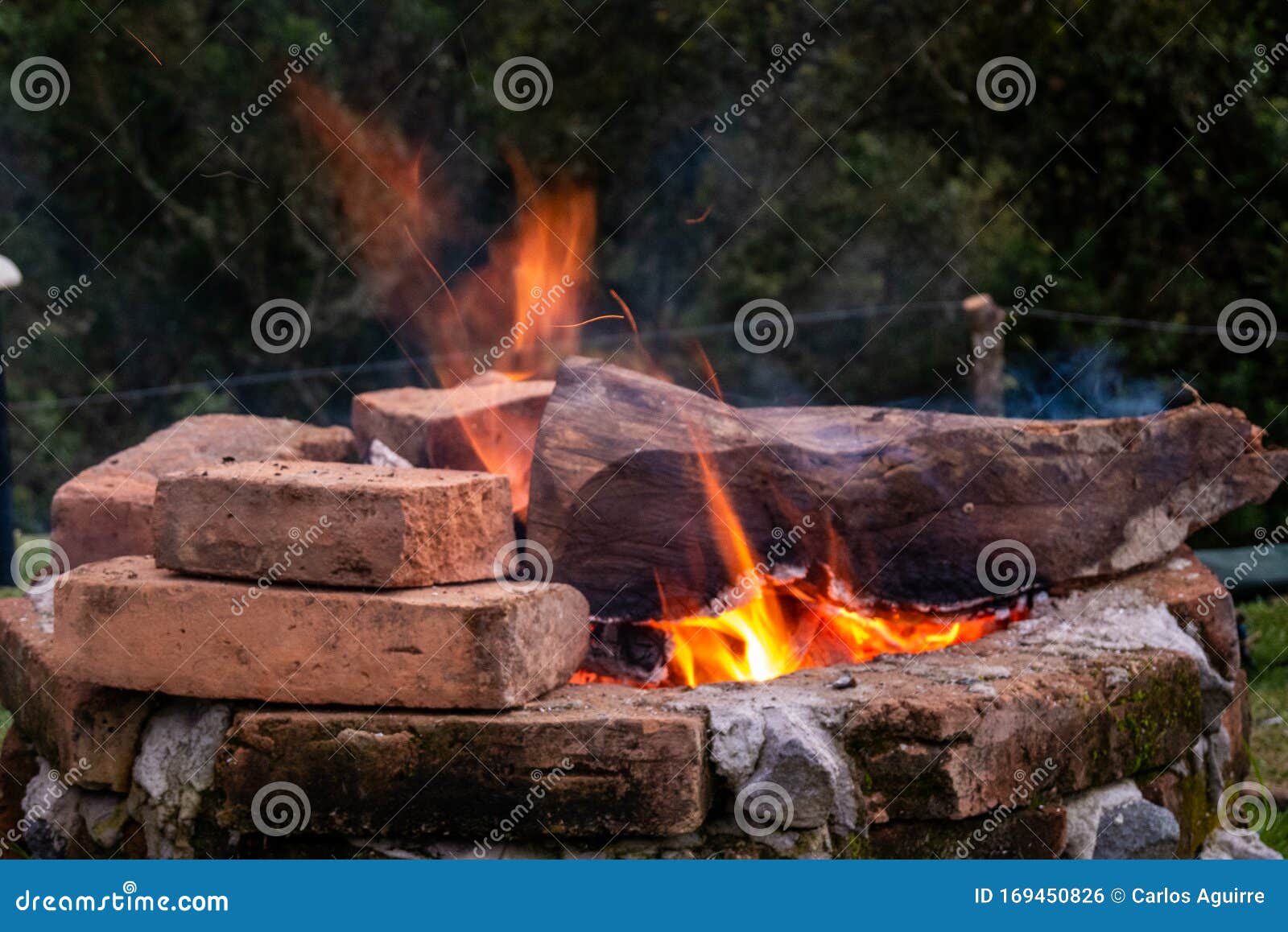 wood burning in campfire on bricks 4