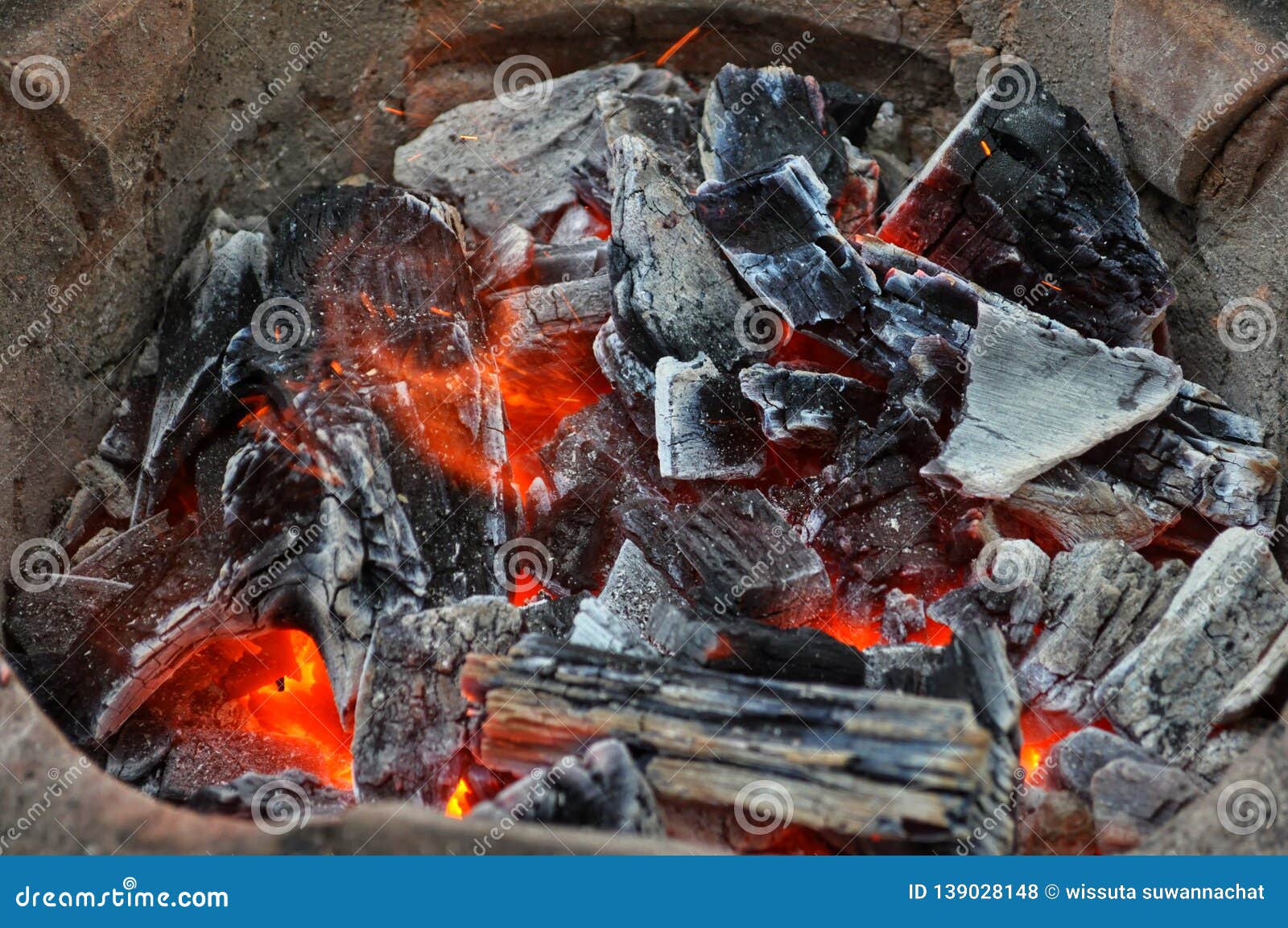 Wood Burning in Tradition Clay Stove Stock Photo Image of coal