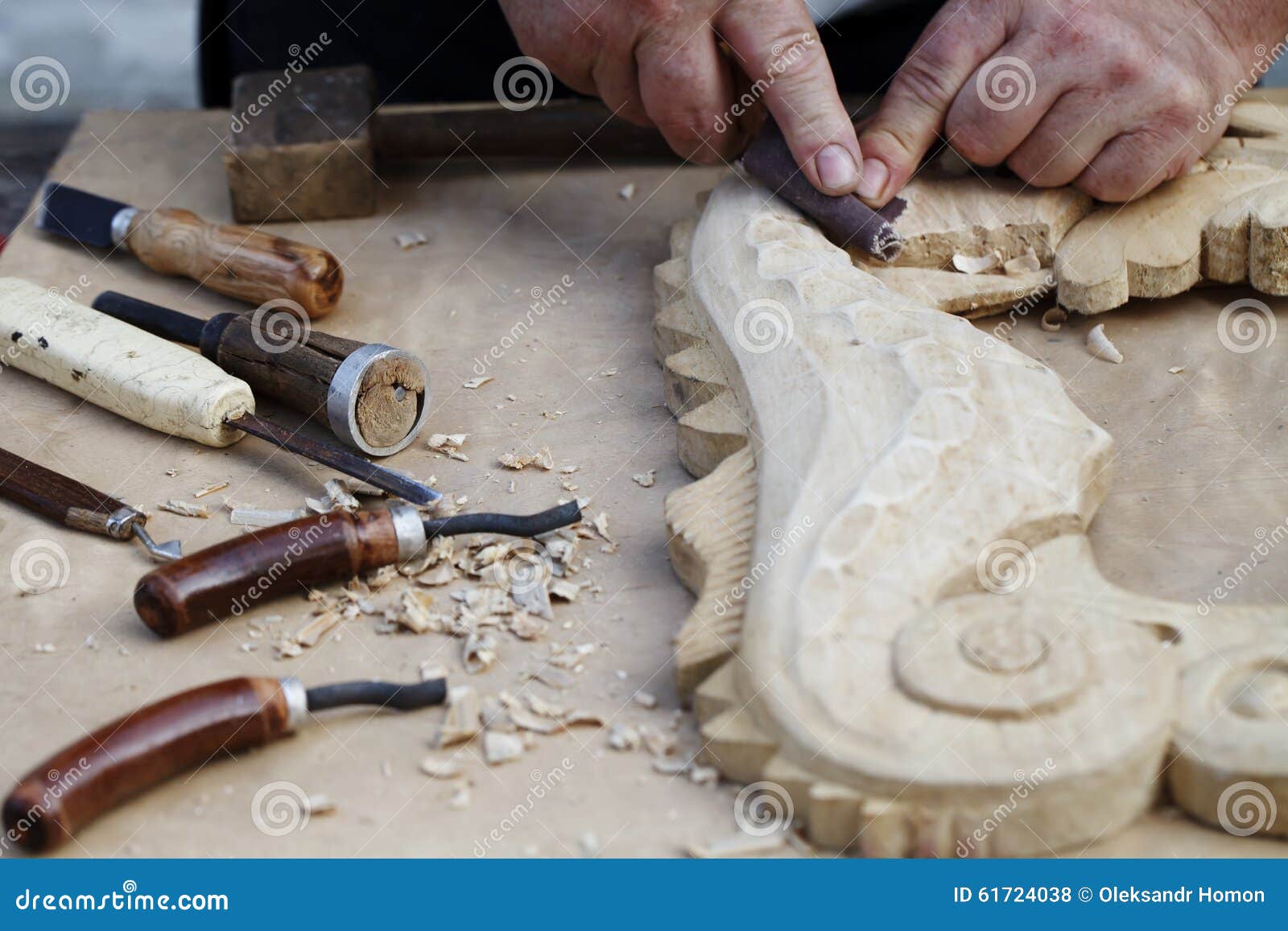Wood Carvings, Tools and Processes Work Closeup Stock Photo Image of