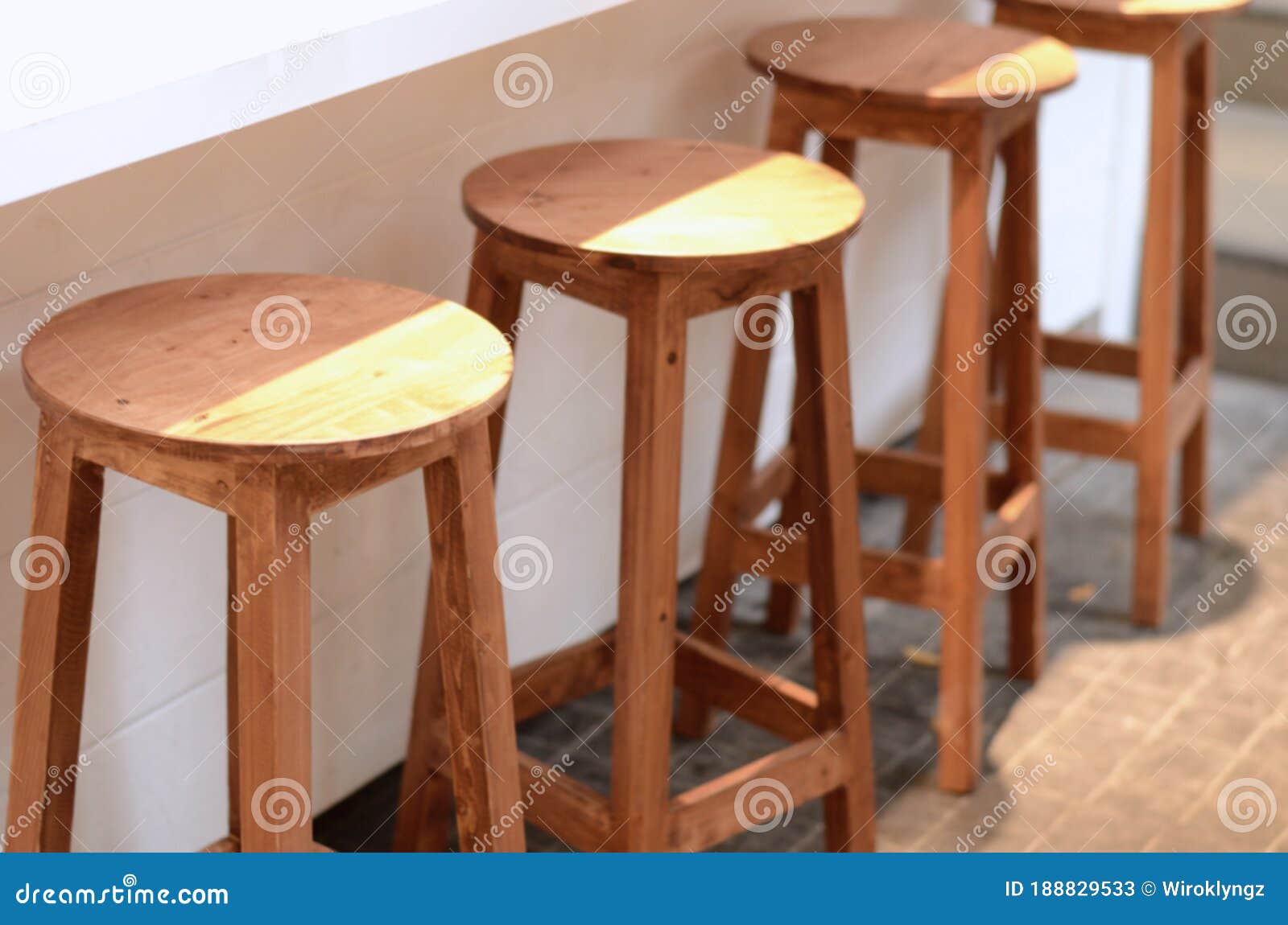 Wood Chairs at Counter Bar of Coffee Shop. Stock Image Image of