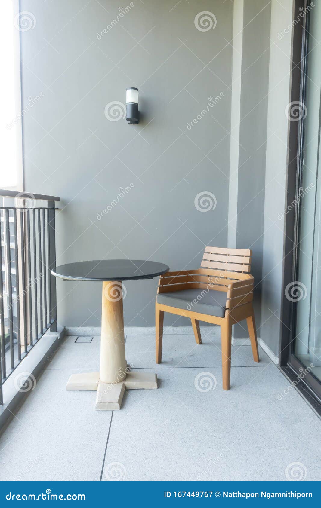 Wood Chair and Table on Balcony Stock Image Image of architecture, home 167449767