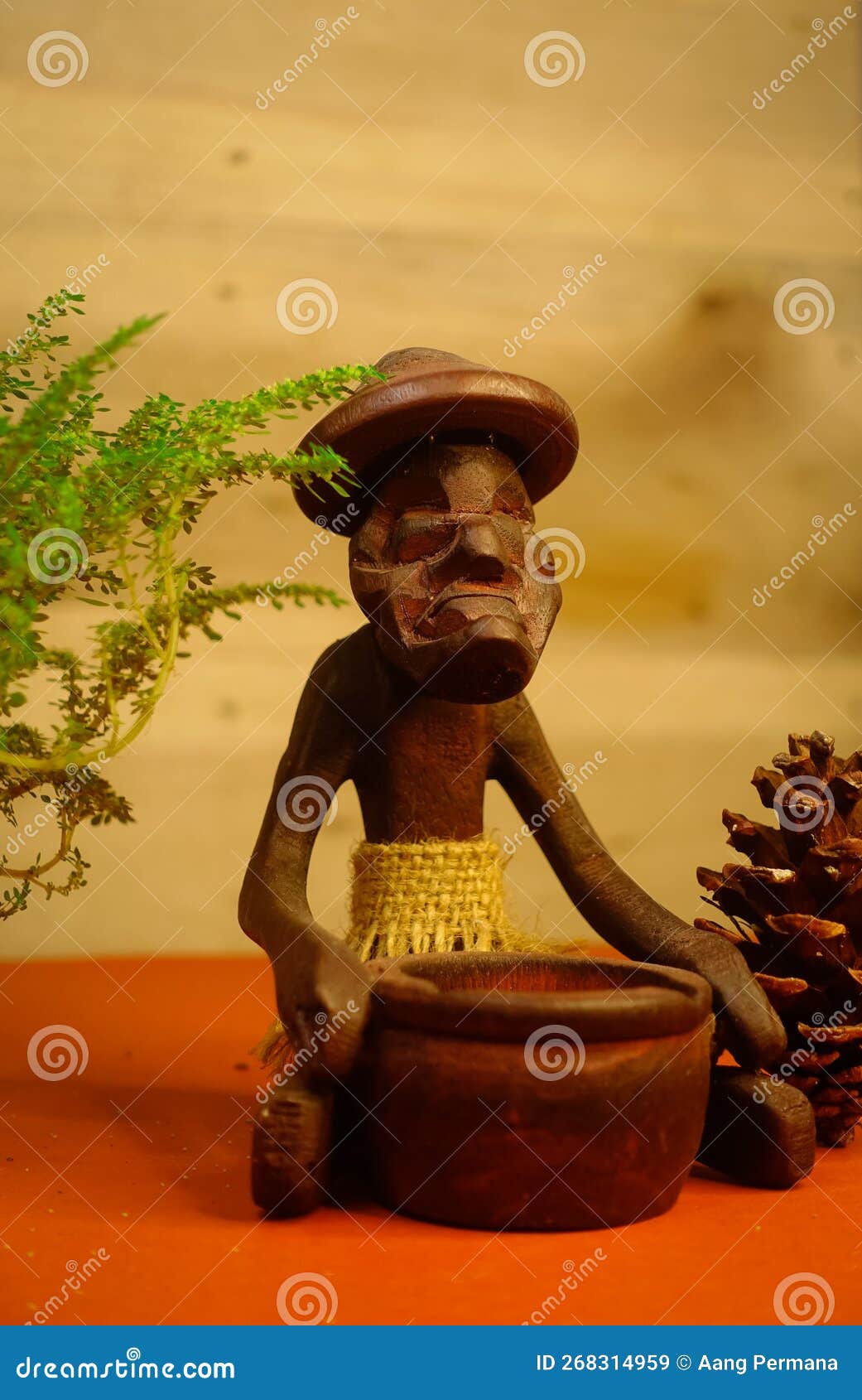 Wood Craft , Ashtray Design, Ashtray with Statue of Local People. Stock