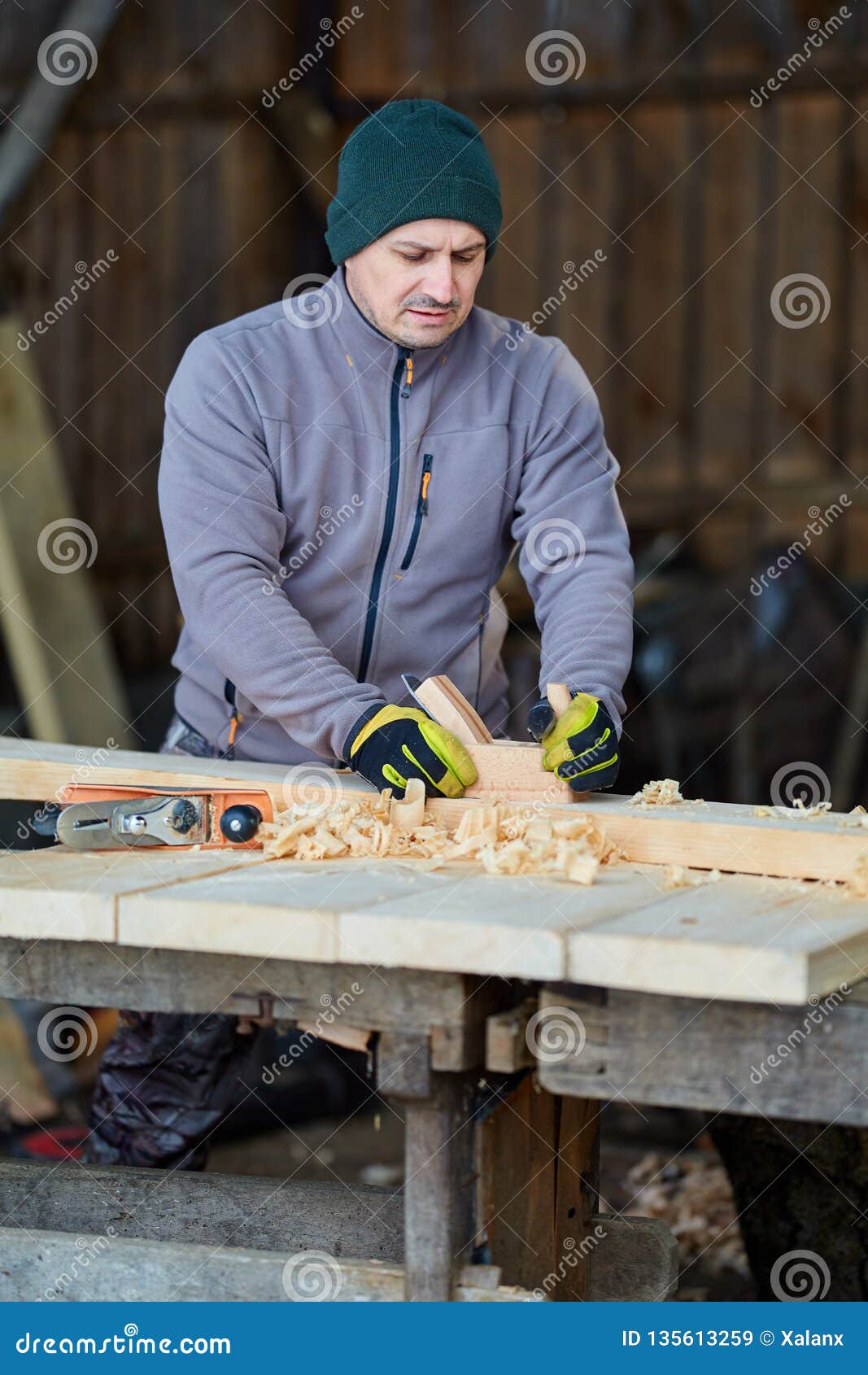 Wood Crafting Making Furniture With Hand Tools Stock Image