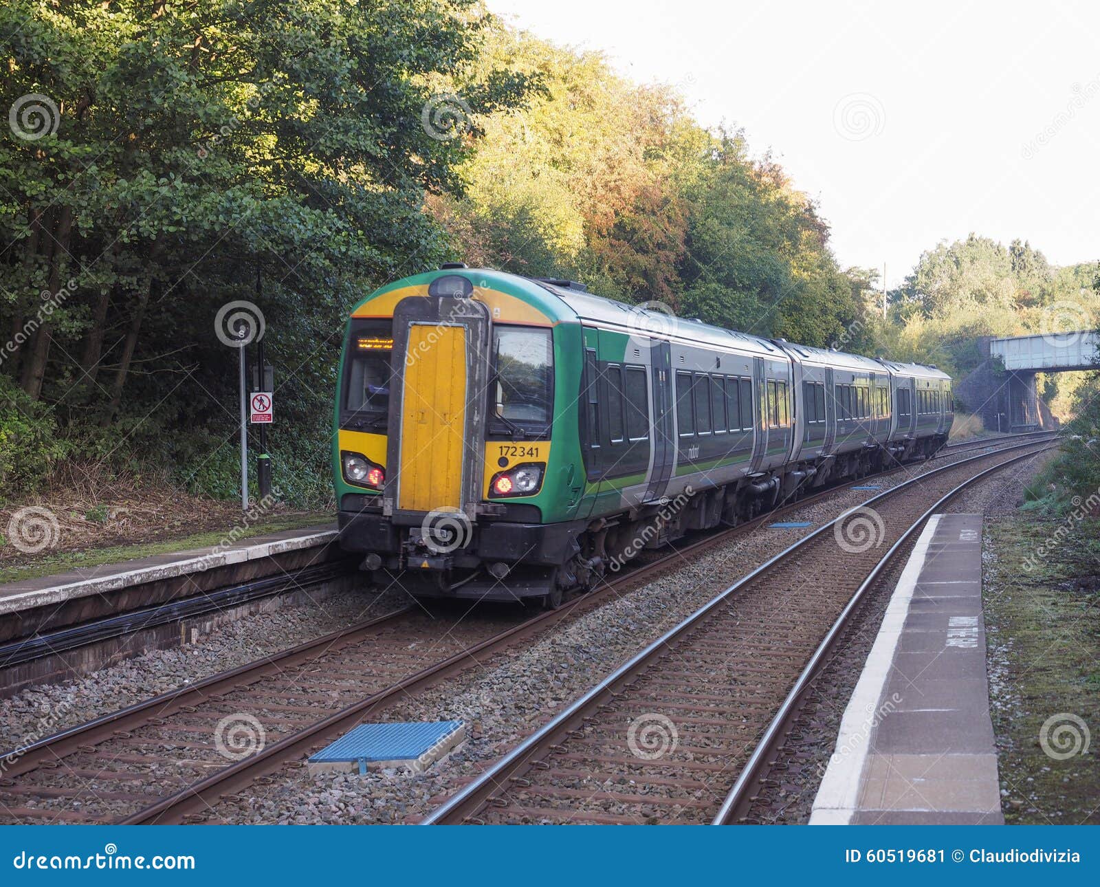 Wood End station in Tanworth in Arden. TANWORTH IN ARDEN, UK - SEPTEMBER 26, 2015: London Midland train at Wood End railway station on the Stratford upon Avon to Birmingham route known at the Shakespeare Line