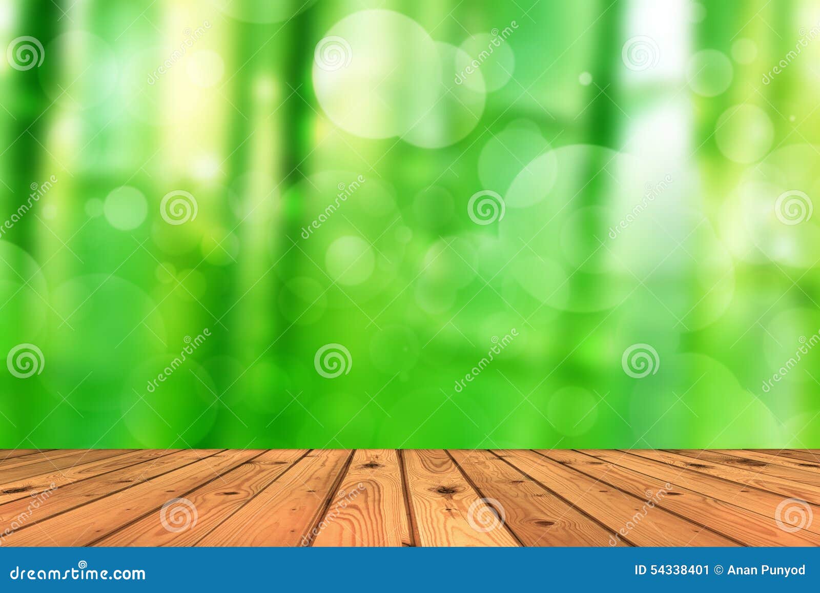 Wood Floor and Abstract Green Tree Background Bokeh Stock Image Image